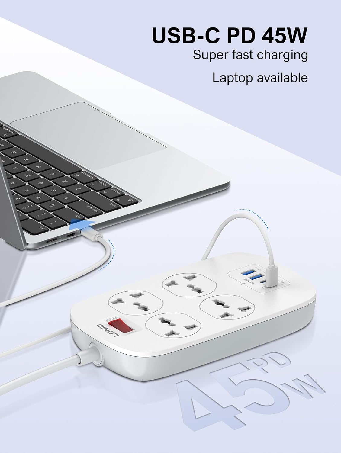 Thumbnail 5 de MANTO CZ-4P-3U1QC stekkerdoos met 4 stopcontacten, 4 USB-poorten en 2 m kabel