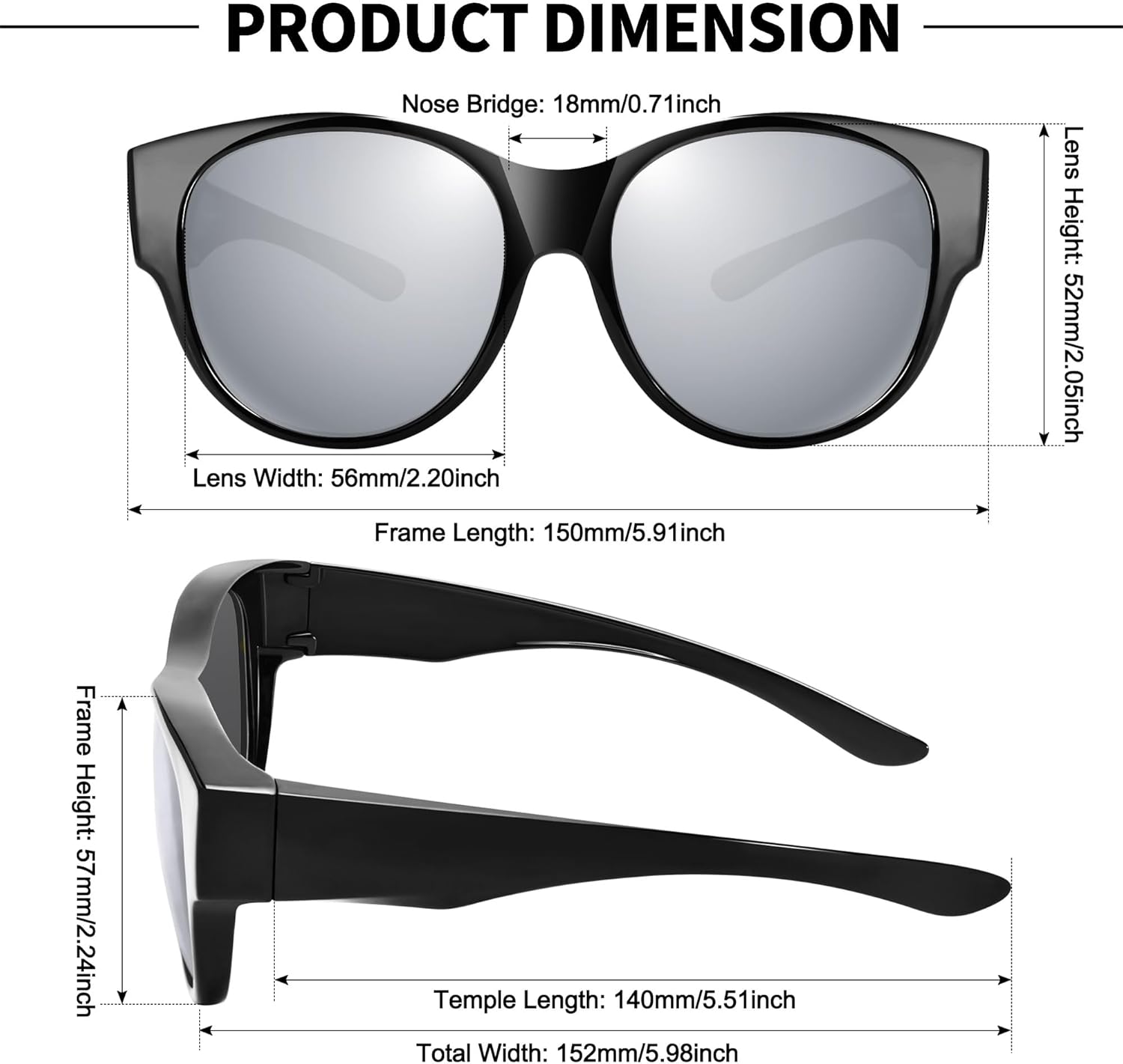 Thumbnail 2 de URUMQI Überzieh-Sonnenbrille über Normalbrille mit UV400- und Polarisationsschutz (grau)