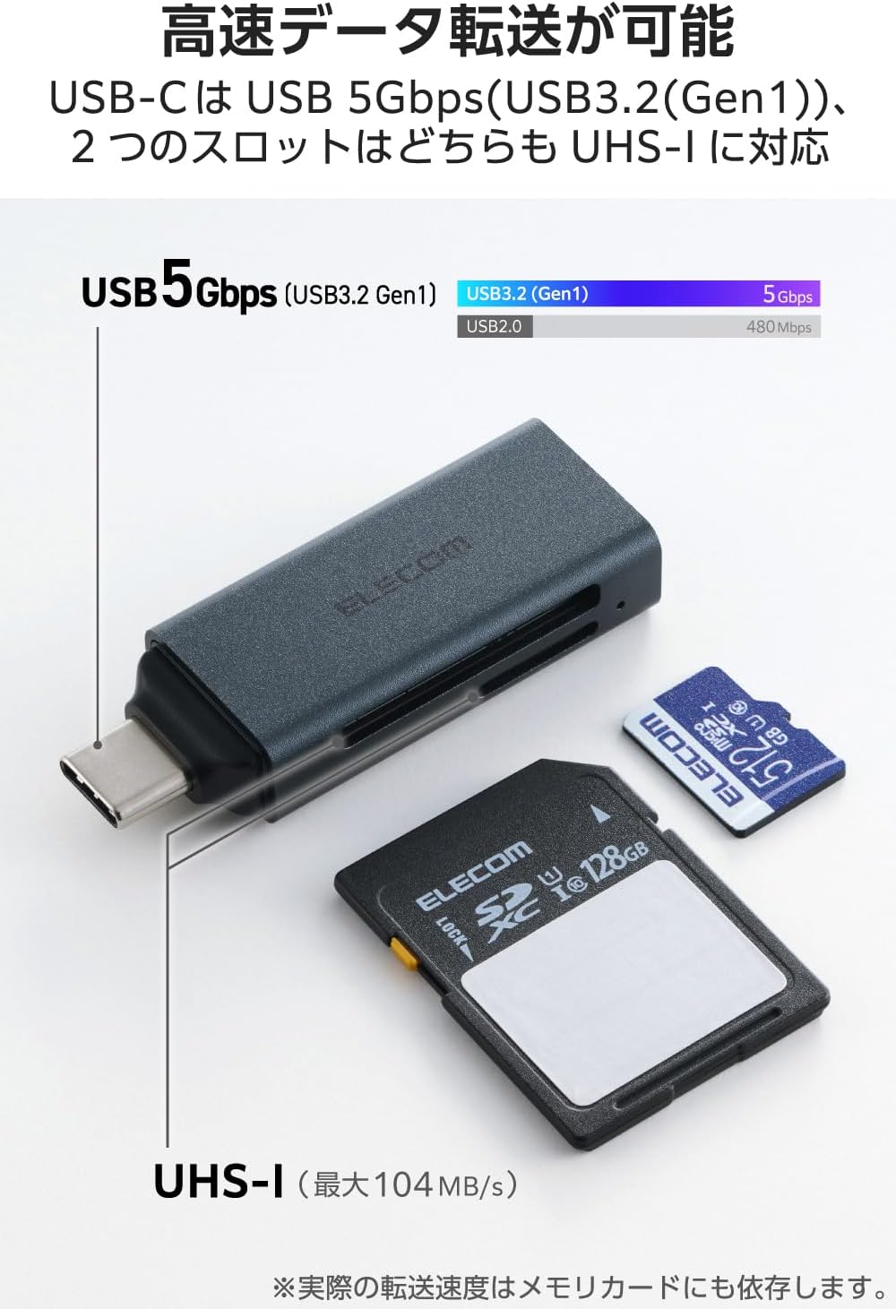 Detalle 2 de エレコム MR3C-D20EBK USB-Cカードリーダー SD・microSD対応 5Gbps