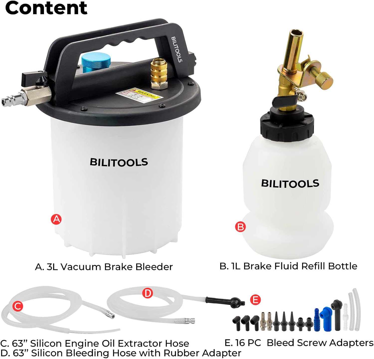 Detalle de BILITOOLS 3L Bremsenentlüftungsgerät Set – inkl. 1L Nachfüllflasche, Profi Bremsflüssigkeitswechsel für Auto und Motorrad