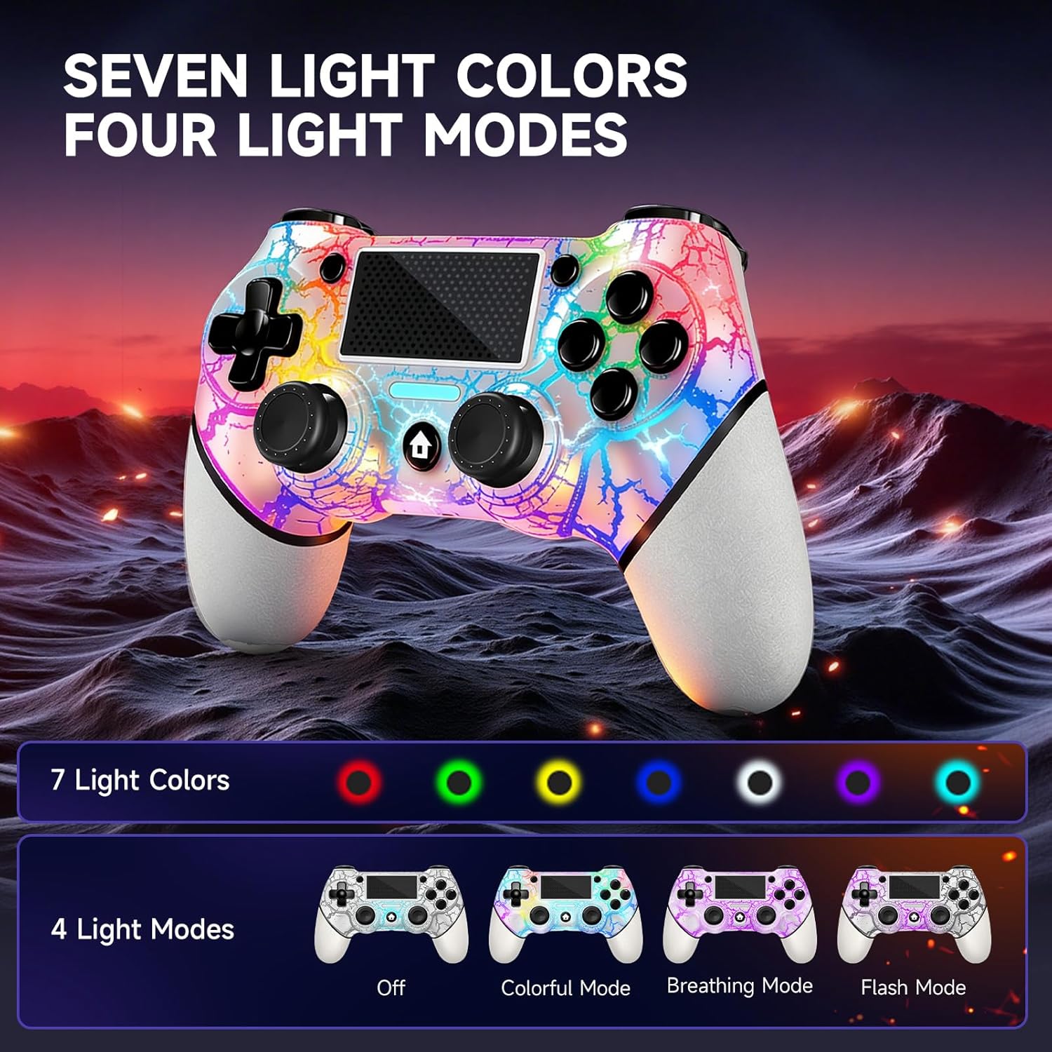 Detalle 2 de AceGamer 2-Pack Wireless PS4 Controller (Hall Effect Joysticks, Back Buttons, RGB, Turbo, 3.5mm Audio Jack)