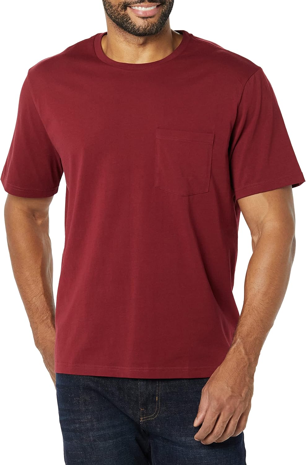 Detalle de Amazon Essentials Men's T-Shirt Slim-Fit Short-Sleeved Crewneck Pocket, Pack of 2