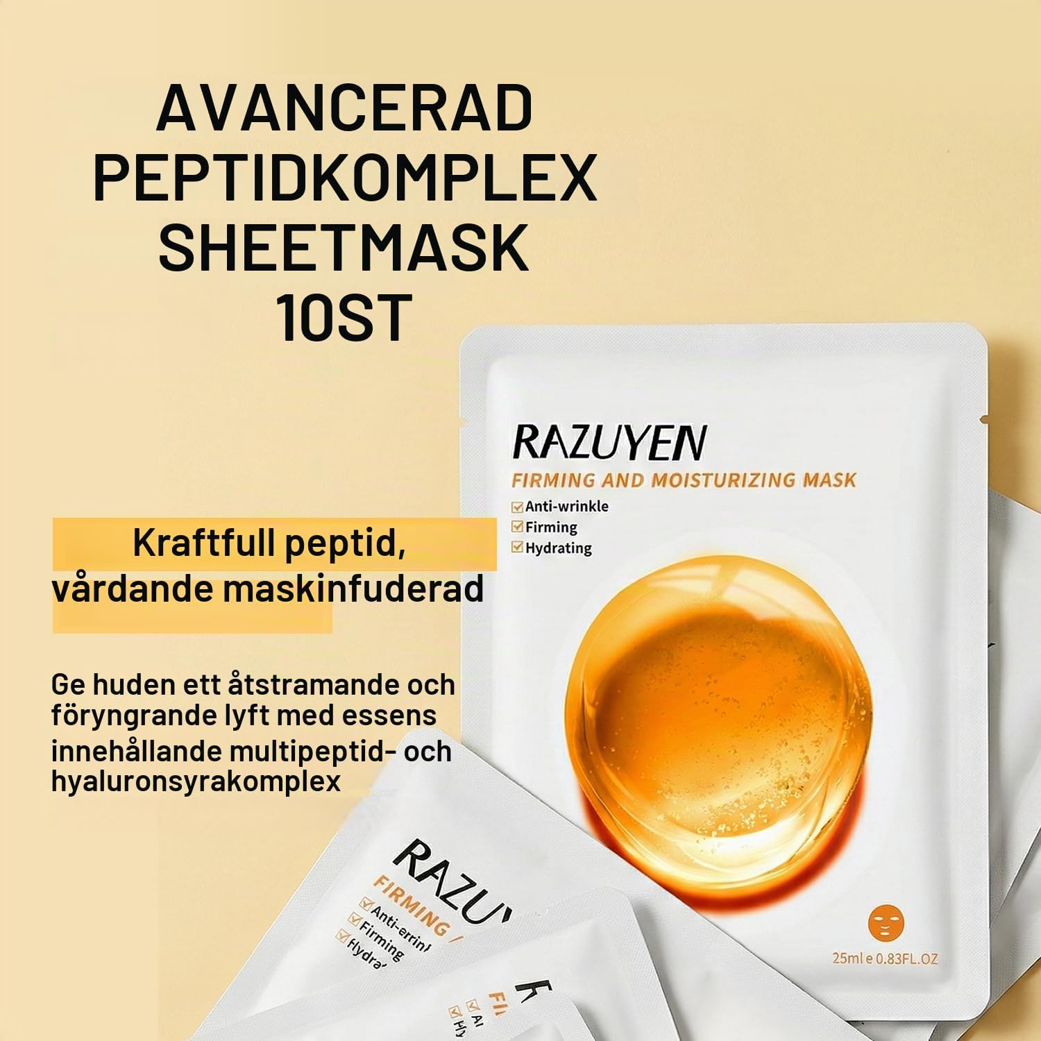 Thumbnail 1 de RAZUYEN ansiktsmasker, 10-pack med hyaluronsyra och peptider