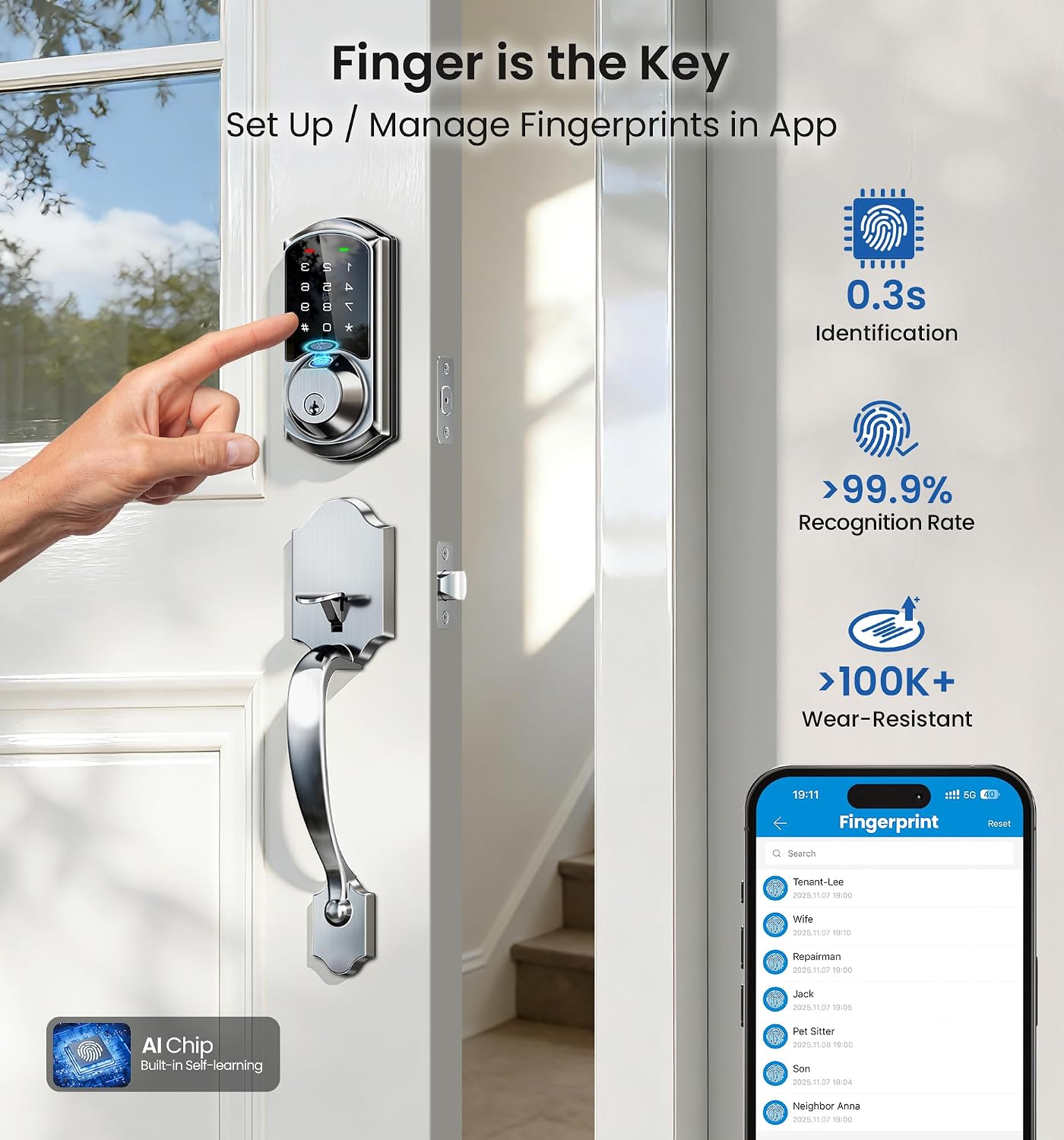 Detalle de Veise Fingerprint Smart Lock Satin Nickel
