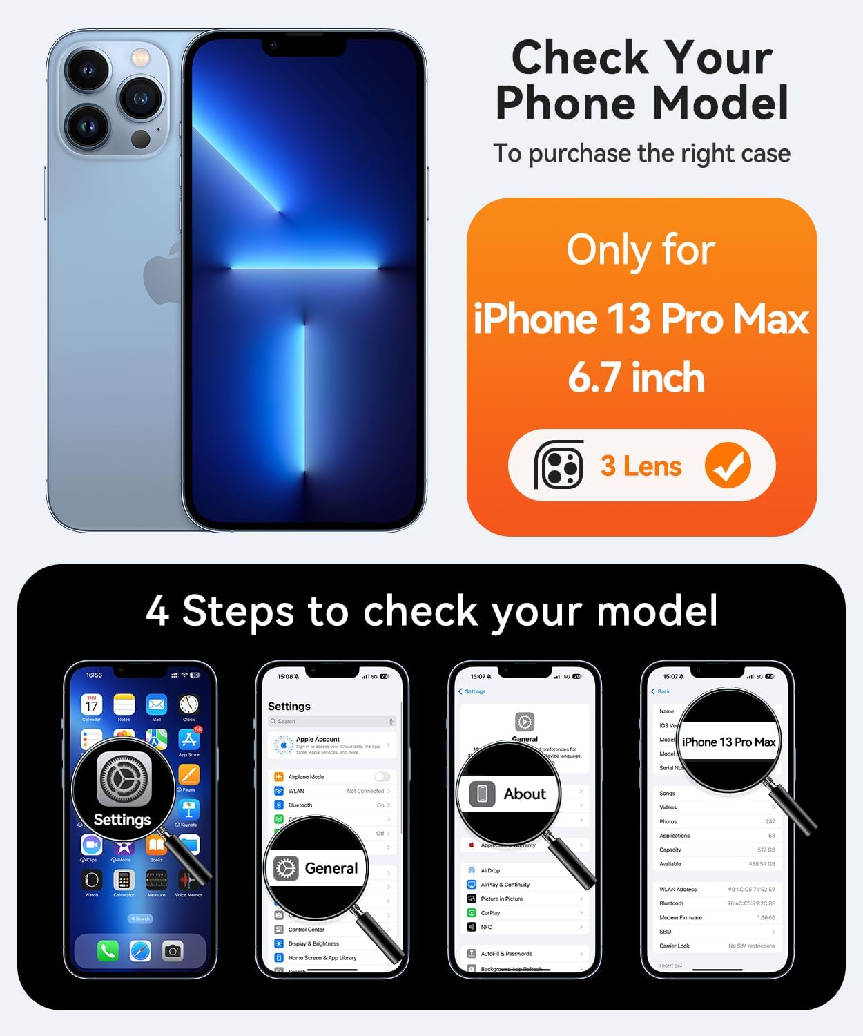 Thumbnail 1 de Coque magnétique CANSHN pour iPhone 13 Pro Max (6,7 pouces) compatible MagSafe, protection photo et finition mate