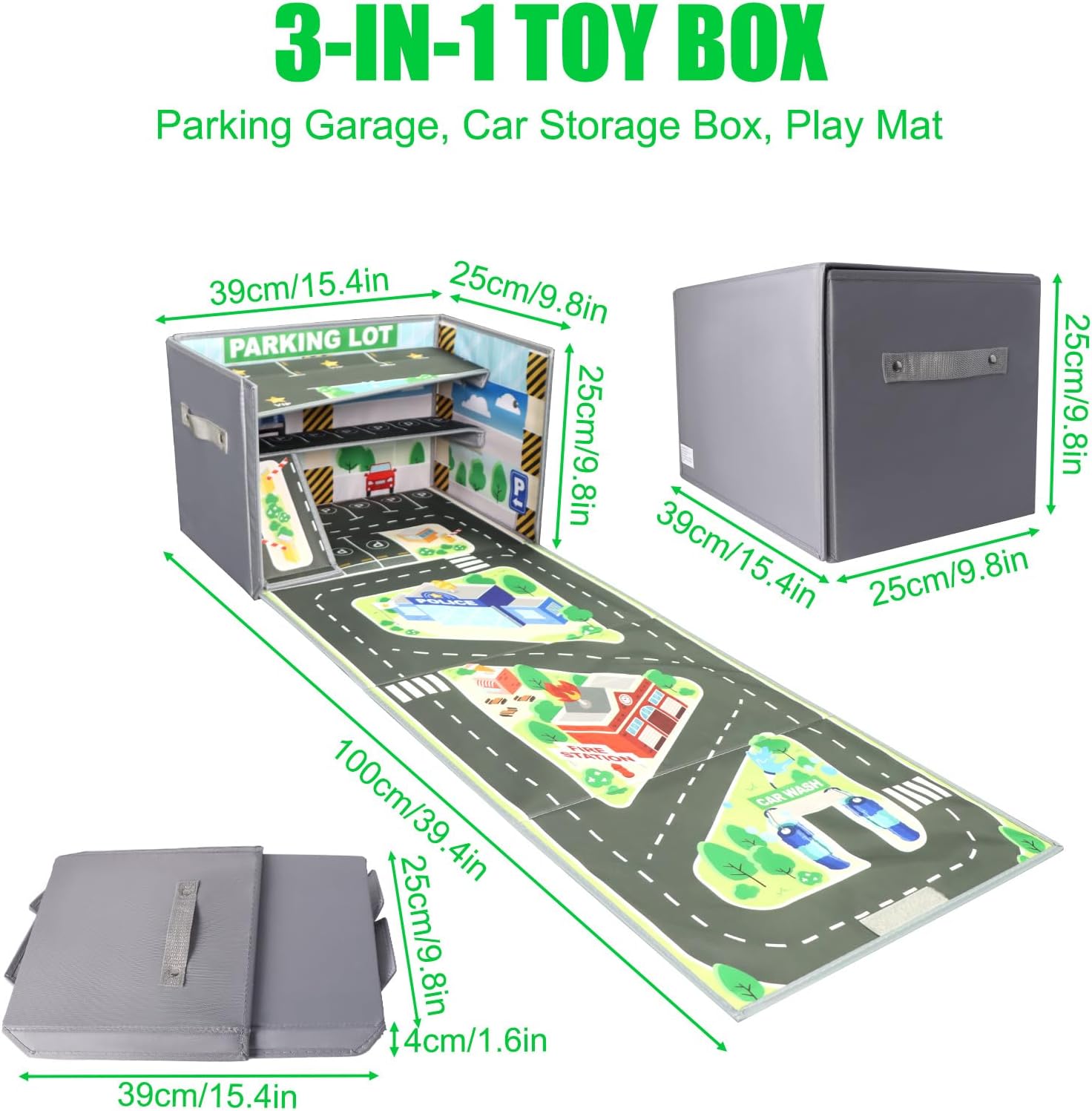 Detalle 2 de LPQKCcY Toy Car Storage 3-in-1 play mat for 20 cars
