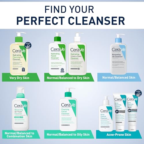 Detalle de CeraVe Renewing Salicylic Acid Cleanser: Gentle BHA Exfoliating Foaming Face Wash (8oz)