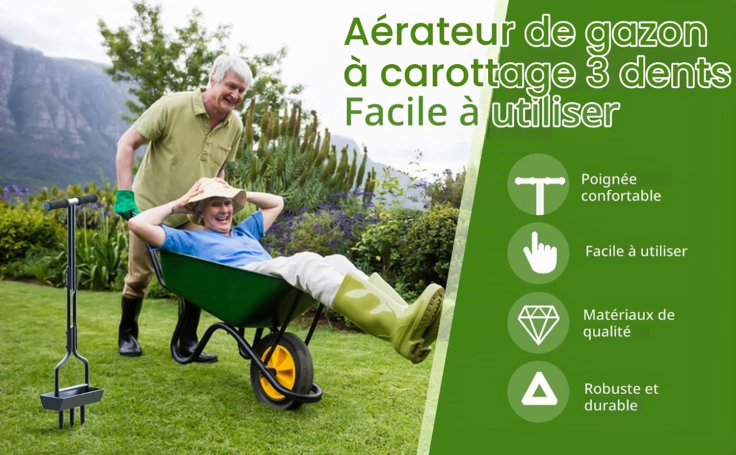 Detalle de Kedoxi Lawn Aerator Coring Tool 3 Core handmatige gazonbeluchter met opvangbak