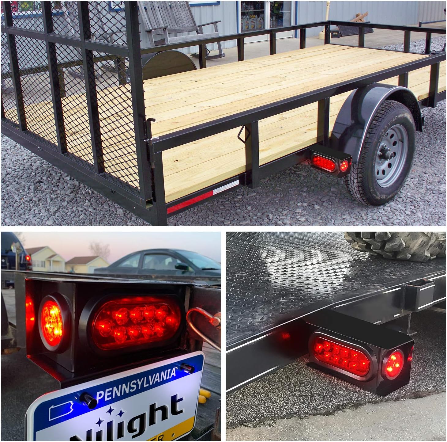 Thumbnail 5 de Nilight 2PCS Steel Trailer Light Boxes Housing Kit with 6" Oval Red LED Tail Lights and 2" Round Red LED Side Markers