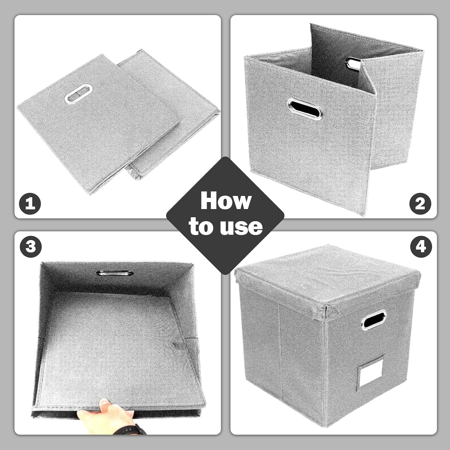 Detalle de Aolawco 2-Pack 12-inch Vinyl Record Storage Boxes with Lids & Handles (Grey) – Folding LP/ CD Organiser