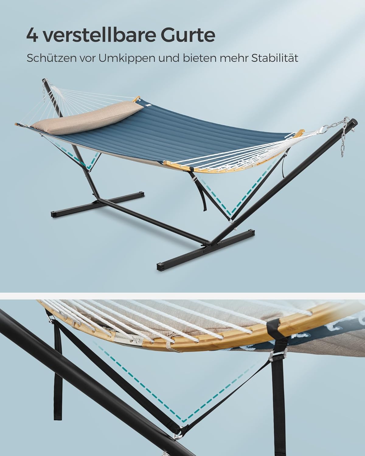 Thumbnail 2 de SONGMICS Hängematte mit Gestell GHS002Q01 – Metallständer mit Doppelhaltestange, bis 200 kg