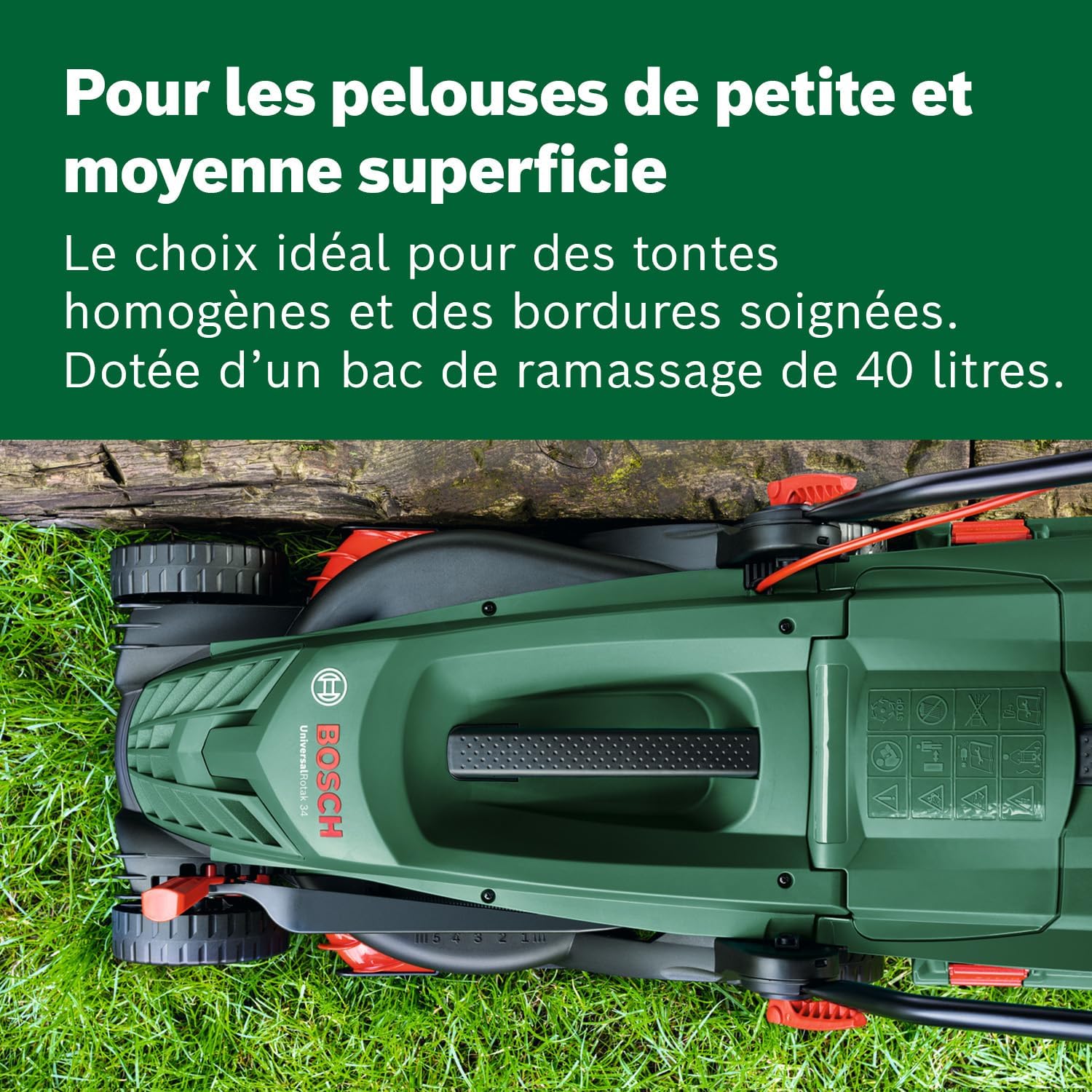 Thumbnail 2 de Bosch UniversalRotak 34-405 : tondeuse filaire 1 300 W, largeur de coupe 34 cm et bac 40 L