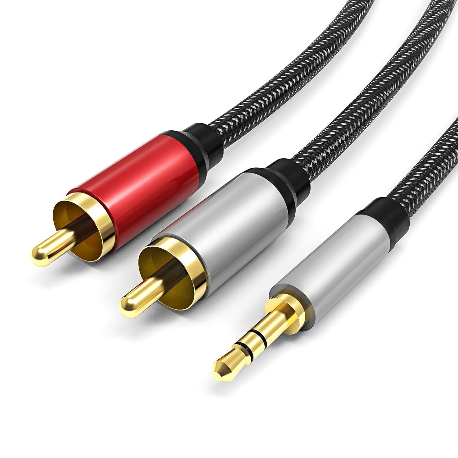 Detalle de SSS·GRGB 3.5mm to RCA Cable: 24K Gold-Plated, Nylon Braided, 100ft/30M Audio/Video Extension