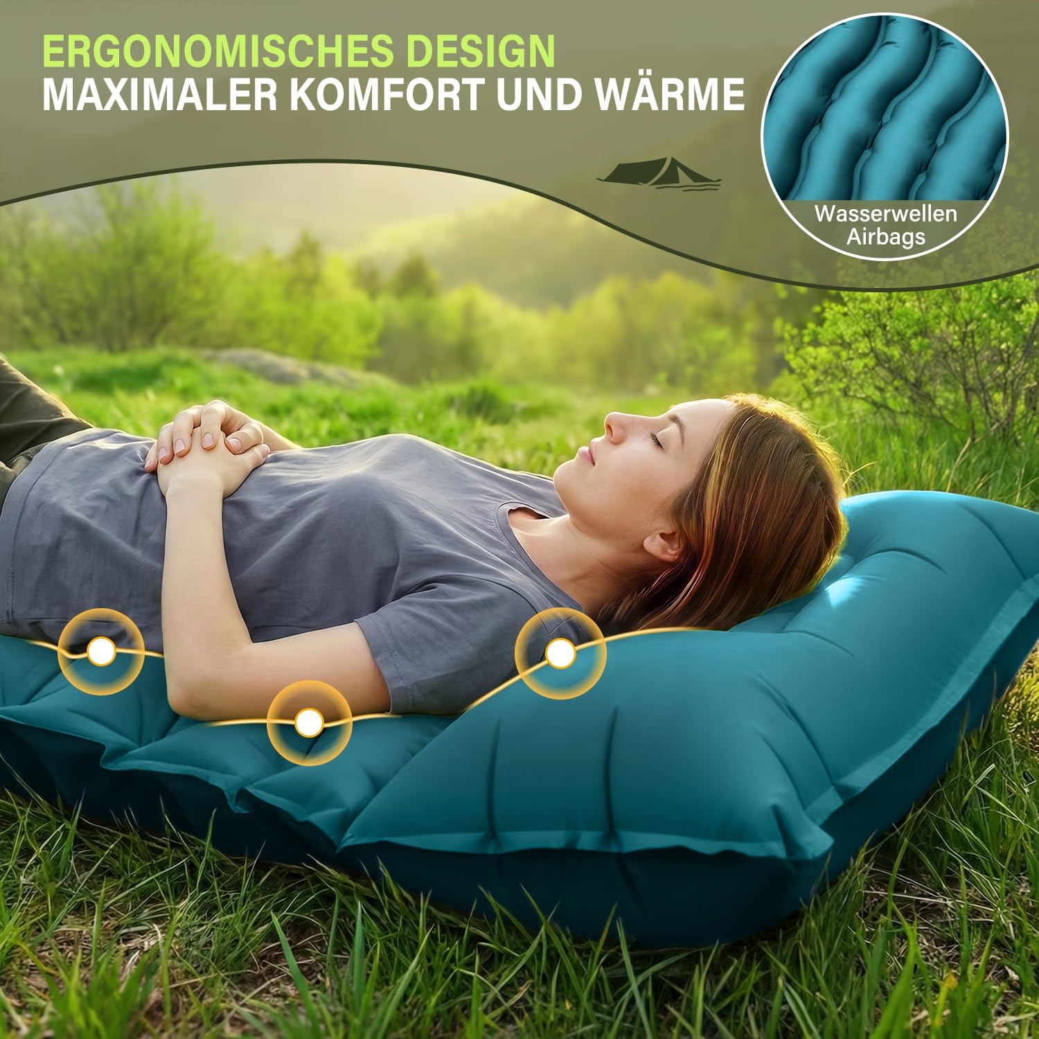 Detalle 2 de Yuzonc Isomatte Selbstaufblasend – Verdickte Campingmatte mit integrierter Fußpumpe (188 x 65,5 x 16 cm)