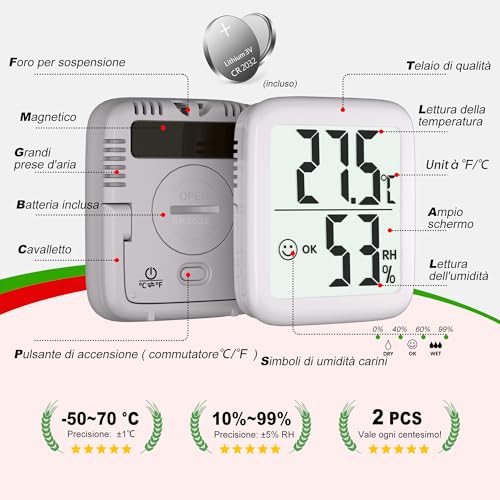 Detalle de Antonki 2 pezzi Termometro Ambiente Interno e Igrometro Digitale – Monitor di Temperatura e Umidità per Casa, Asilo, Terrario e Serre