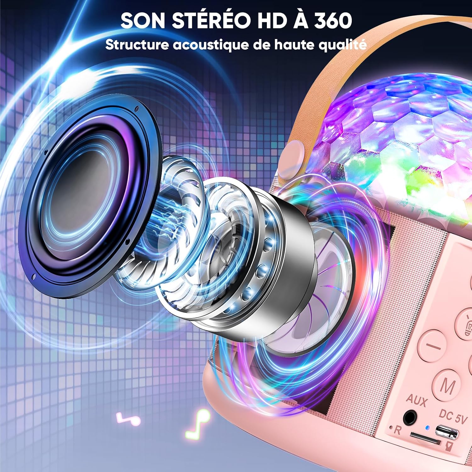 Detalle 2 de Karaoke Infantil 2 Micrófonos inalámbricos LED