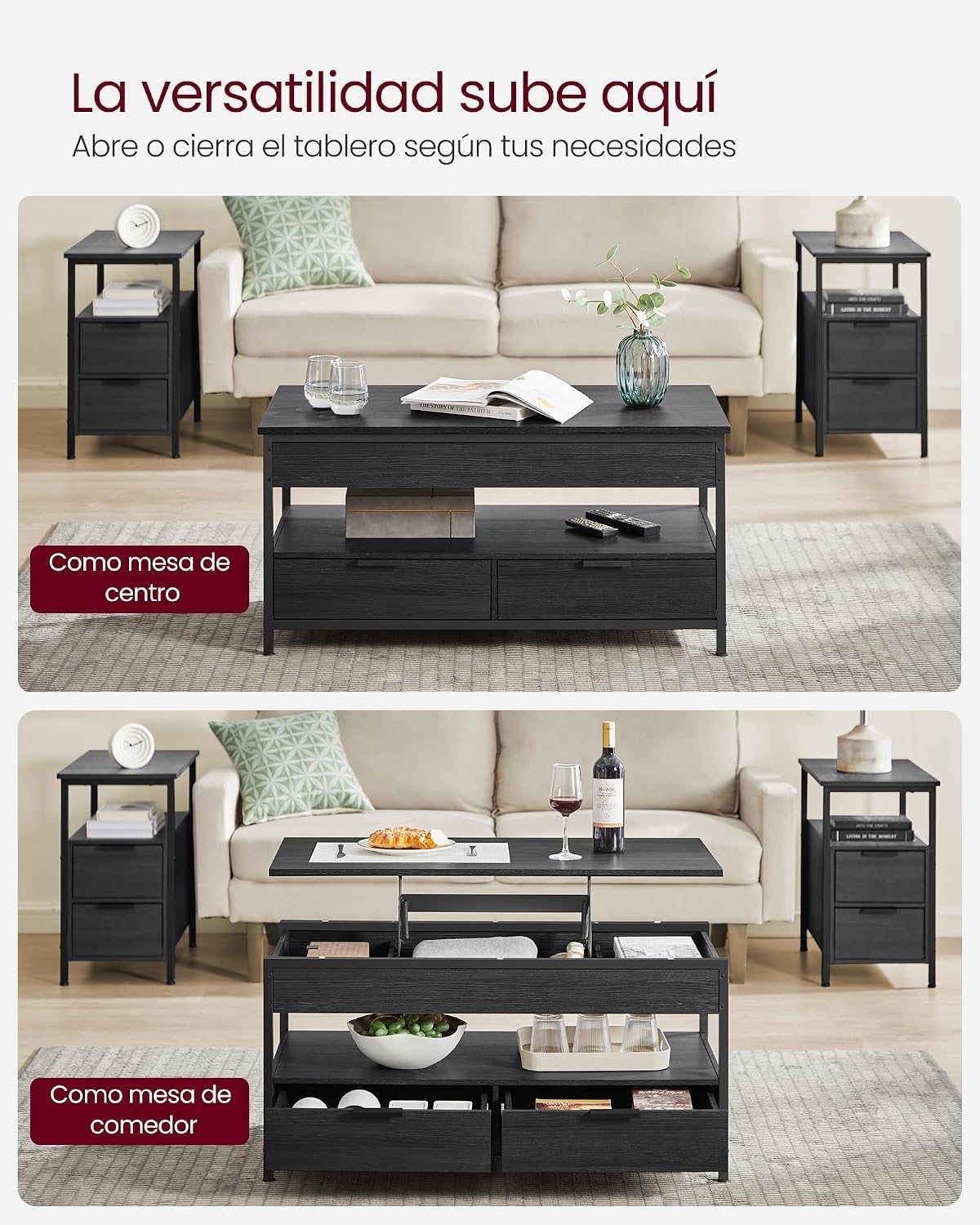 Detalle 2 de VASAGLE LCT209K02 mesa elevable 50x100 cm