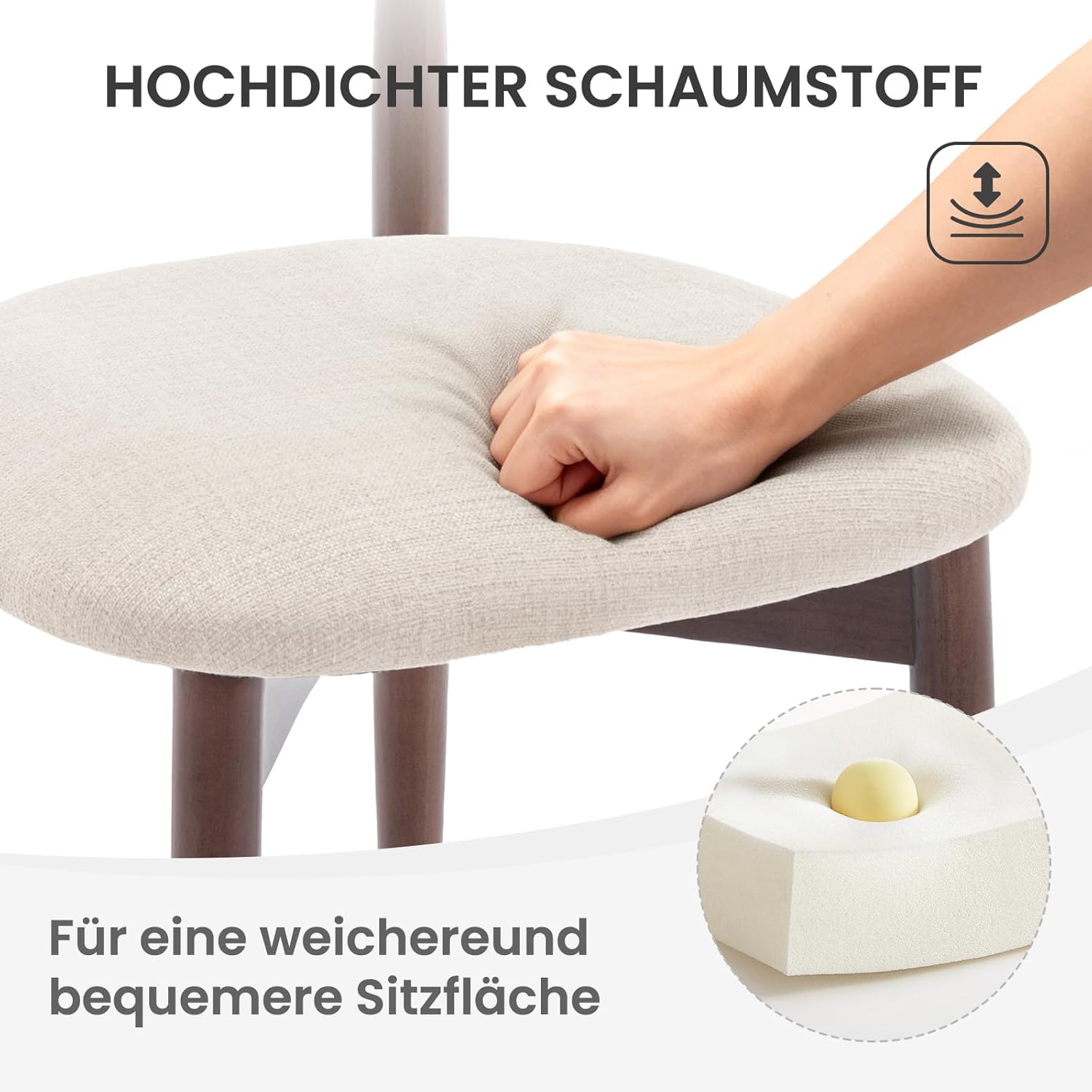 Detalle de COLAMY Küchenstuhl 2er Set – Moderner Polsterstuhl mit fester Rückenlehne, Beige, Holzbein