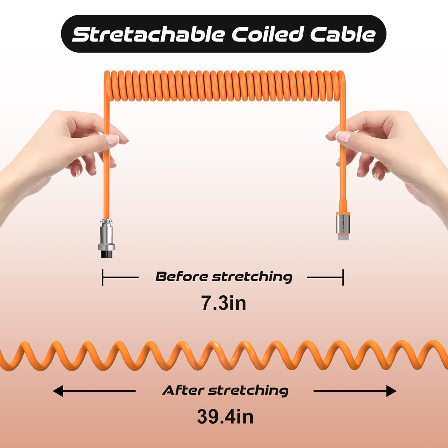Thumbnail 6 de ZIYOU LANG 2 in 1 Custom Coiled USB C to A and C Cable with Detachable Extendable Double Sleeve Spiral Cable — Orange