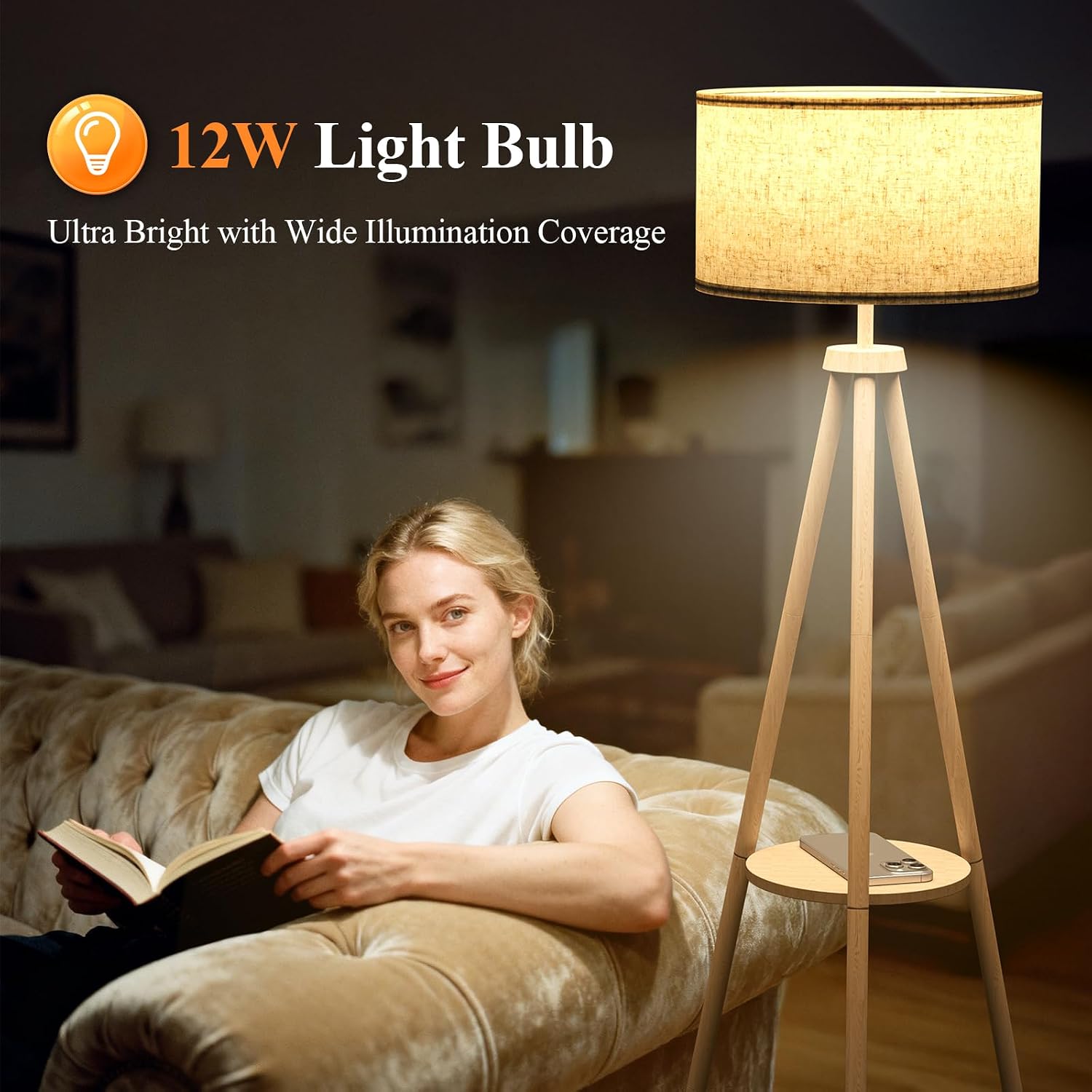 Thumbnail 5 de YICAIZI Tripod Floor Lamp with Storage Shelves