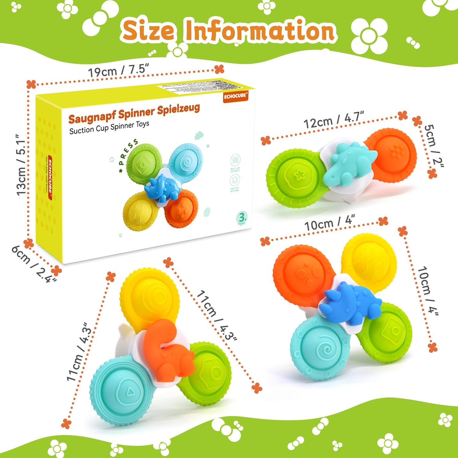 Thumbnail 6 de ECHOCUBE Suction Cup Spinner (3 pack) sensory bath toys for toddlers aged 3+