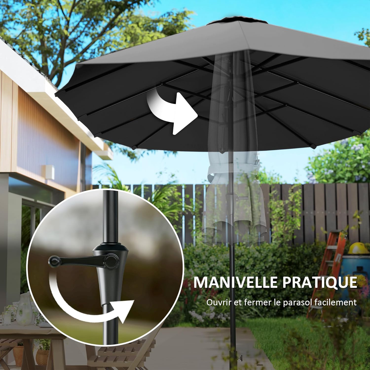 Thumbnail 3 de Outsunny Parasol de jardin extérieur double rectangulaire 4 x 2,2 x 2,34 m – manivelle
