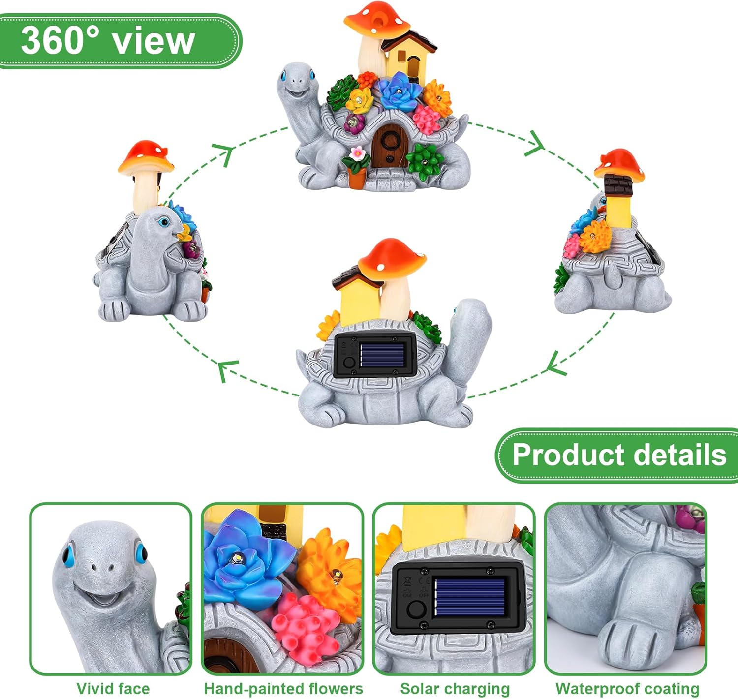 Thumbnail 6 de MERUIKCO solar turtle garden ornament with 8 LED lights (shatter-resistant resin)
