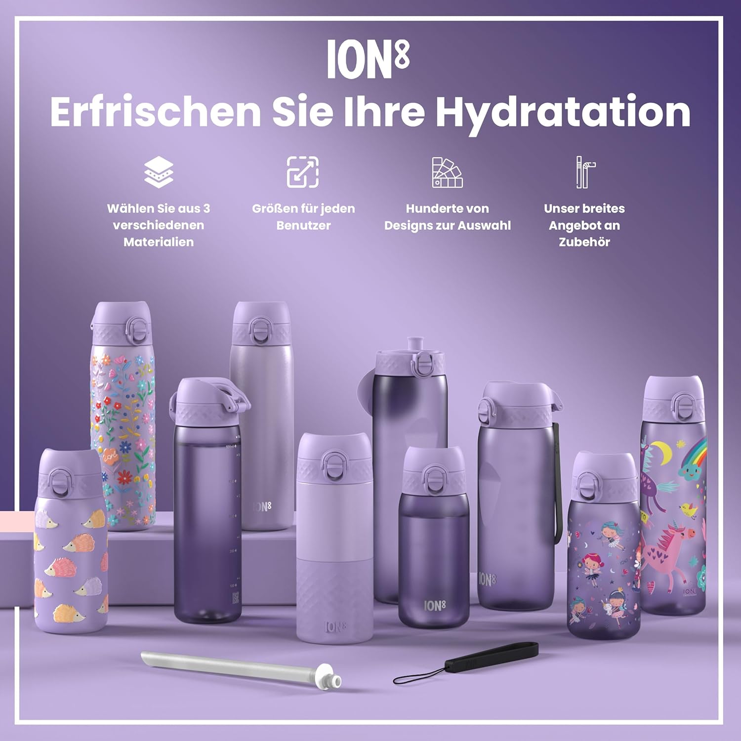 Thumbnail 6 de ion8 Vakuumisolierte Edelstahl-Trinkflasche 500 ml – Auslaufsicher, Einhandöffnung, Einhorn Design