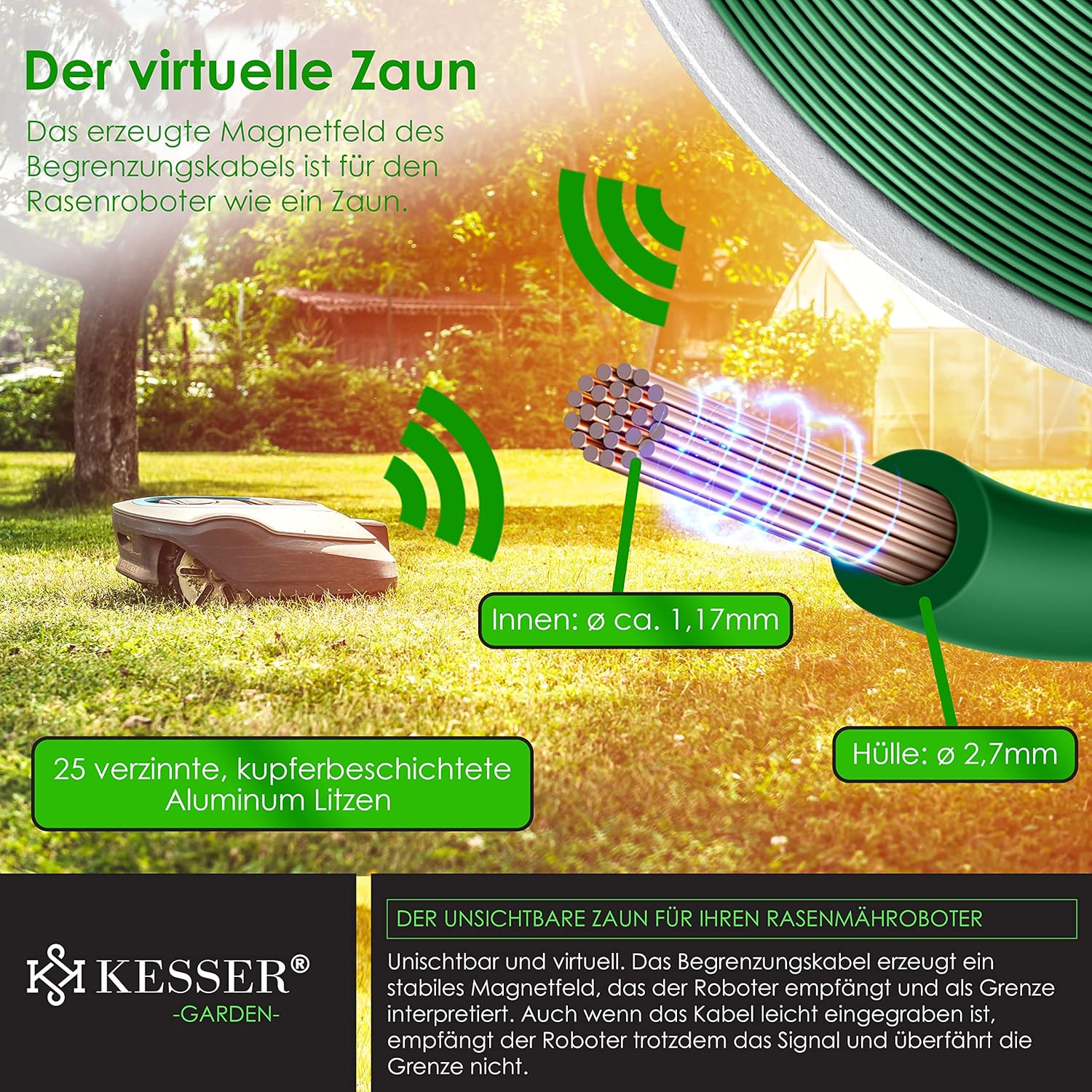 Detalle de KESSER® Begrenzungskabel-Set 250 m inkl. 800 Erdspieße & Kabelverbinder für Mähroboter