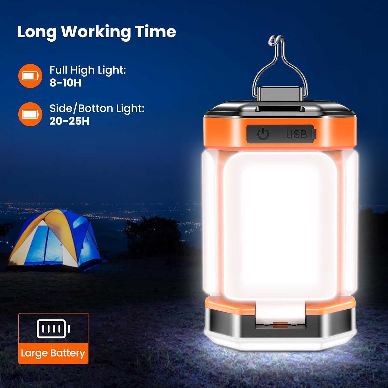 Detalle de Lampada da Campeggio BICKON: 60 LED, ricaricabile USB-C, 5 modalità e 25+ ore di autonomia