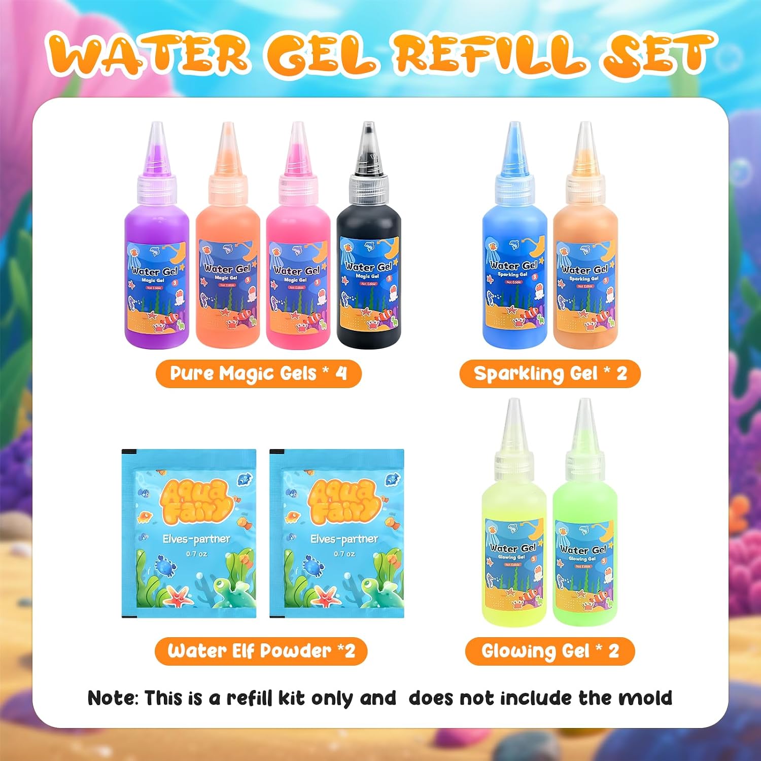Detalle 2 de Dreamon Nachfüllset für Aqua Gelz Set – Aqua Fairy Wassergel in 8 Farben plus Calciumchlorid-Pulver