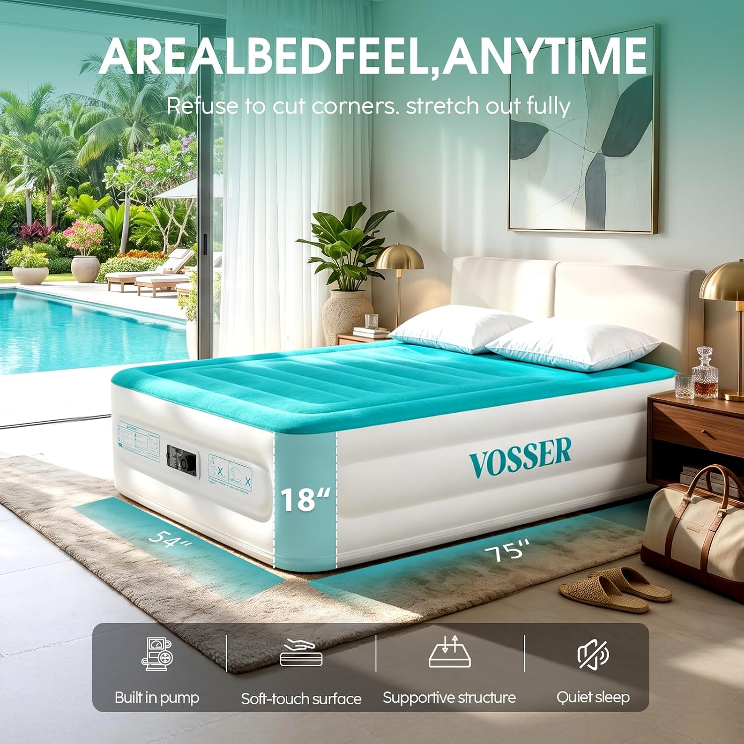 Detalle de VOSSER Full Air Mattress, 18-Inch