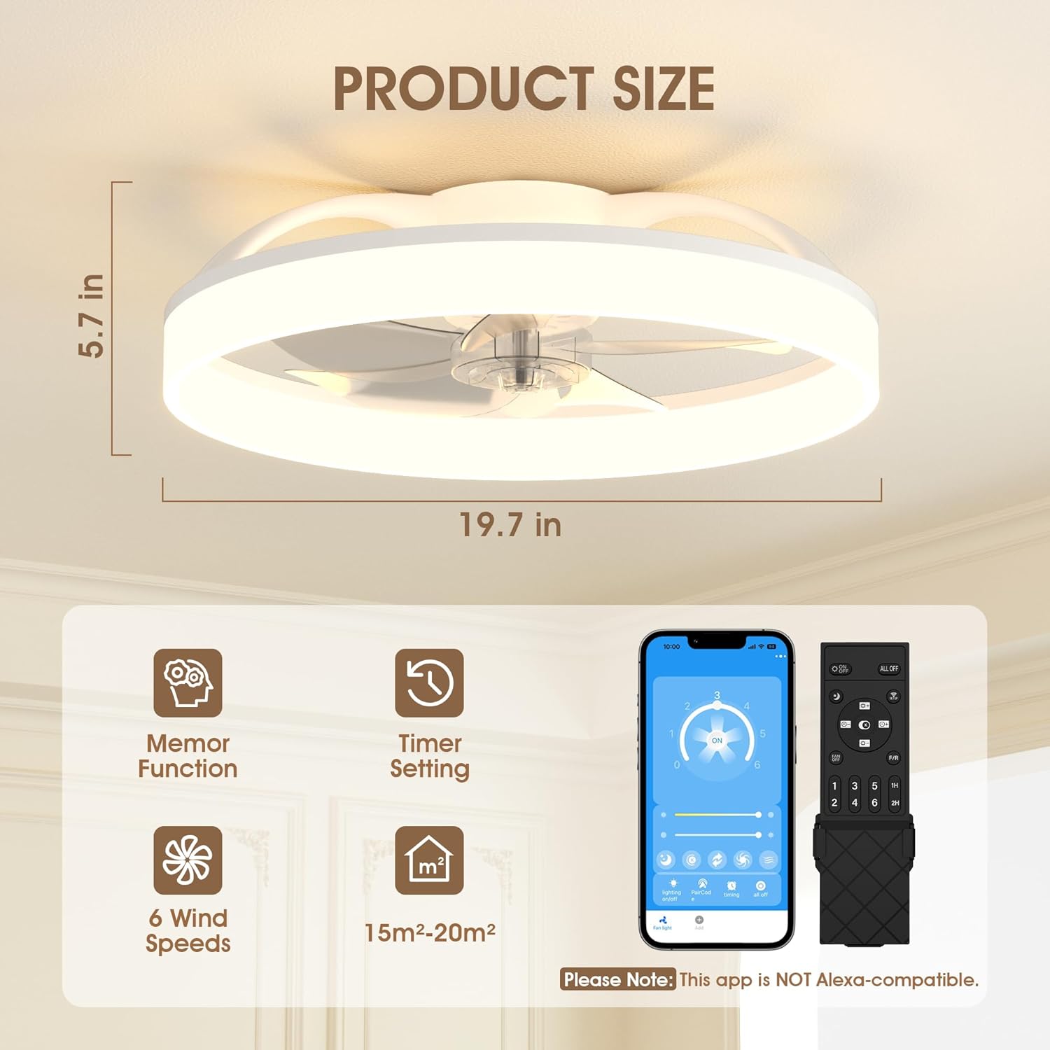 Thumbnail 4 de NIORSUN 50cm Smart LED Ceiling Fan with Lights and Remote (6 speeds, dimmable 3000K–6500K)