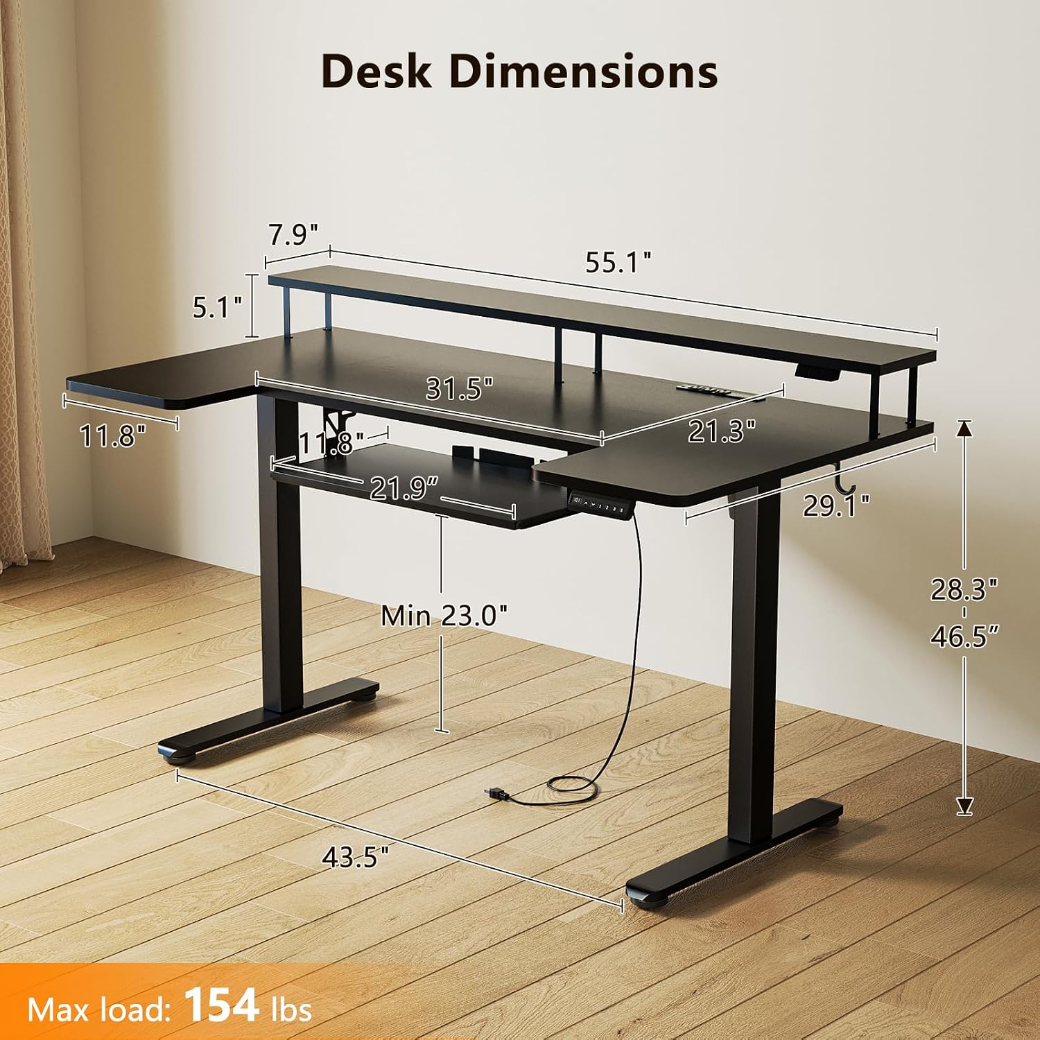 Detalle de OffiGo U-Shaped Electric Standing Desk, 55-Inch