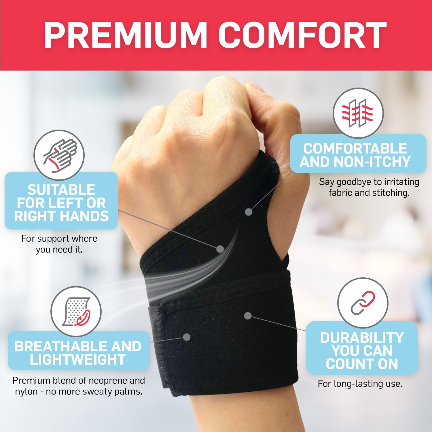 Detalle 2 de Dr. Arthritis Doctor Developed Wrist Brace – Adjustable Carpal Tunnel Support (Black, Single)