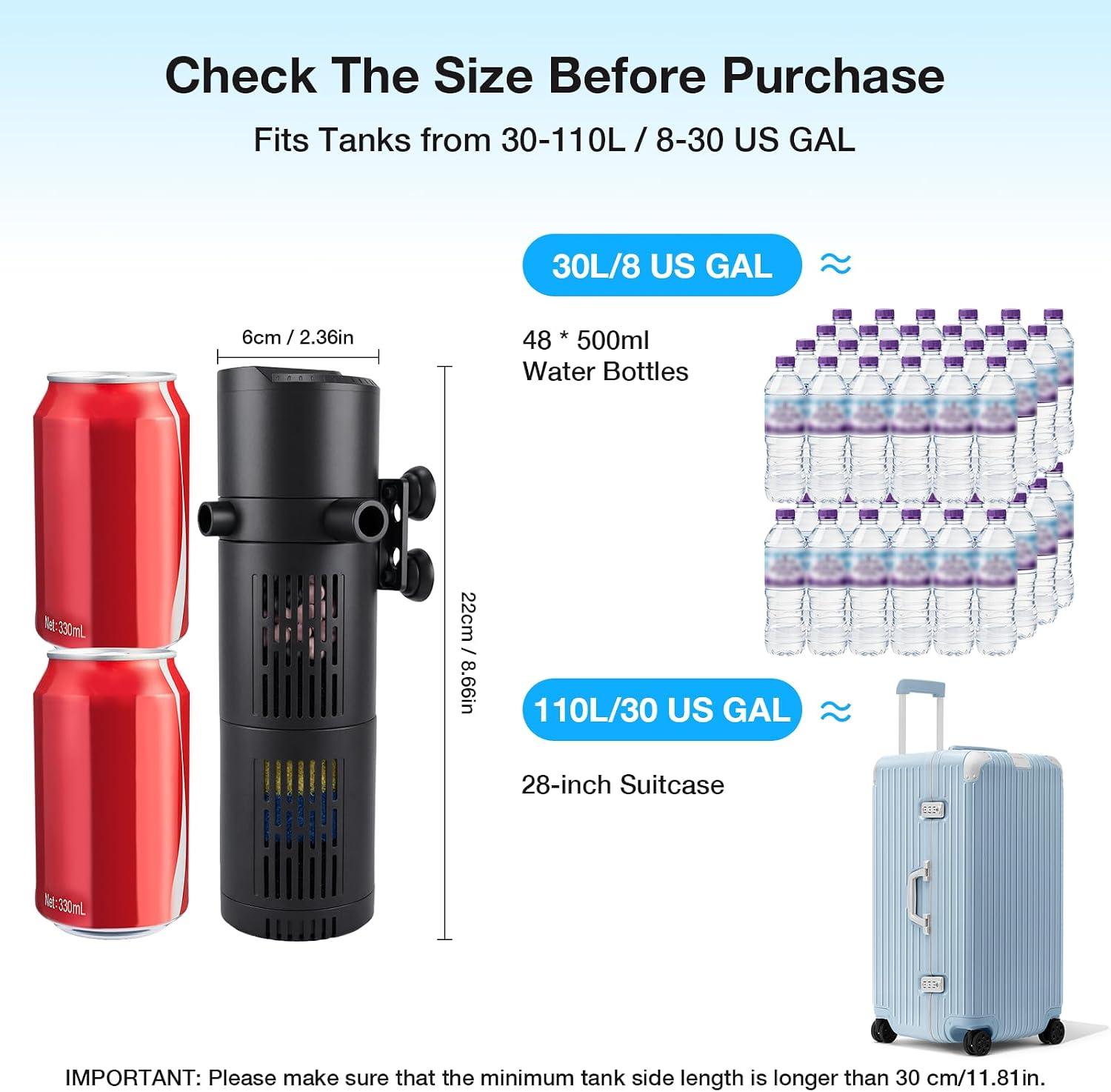 Detalle de Aquapapa U-V Fish Tank Filter: 8W, 500L/H Internal Filter with 6-Layer Filtration and UV Sterilisation