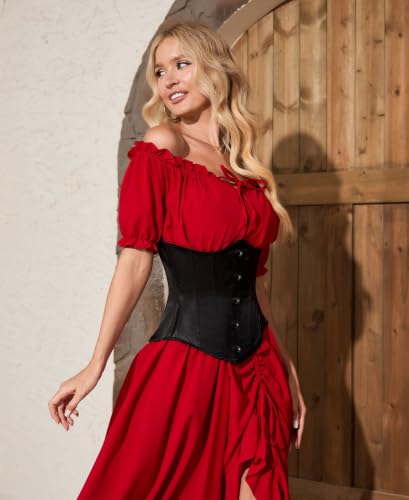 Detalle 2 de SZIVYSHI Women's Black Satin Underbust Corset with Lace-Up Back