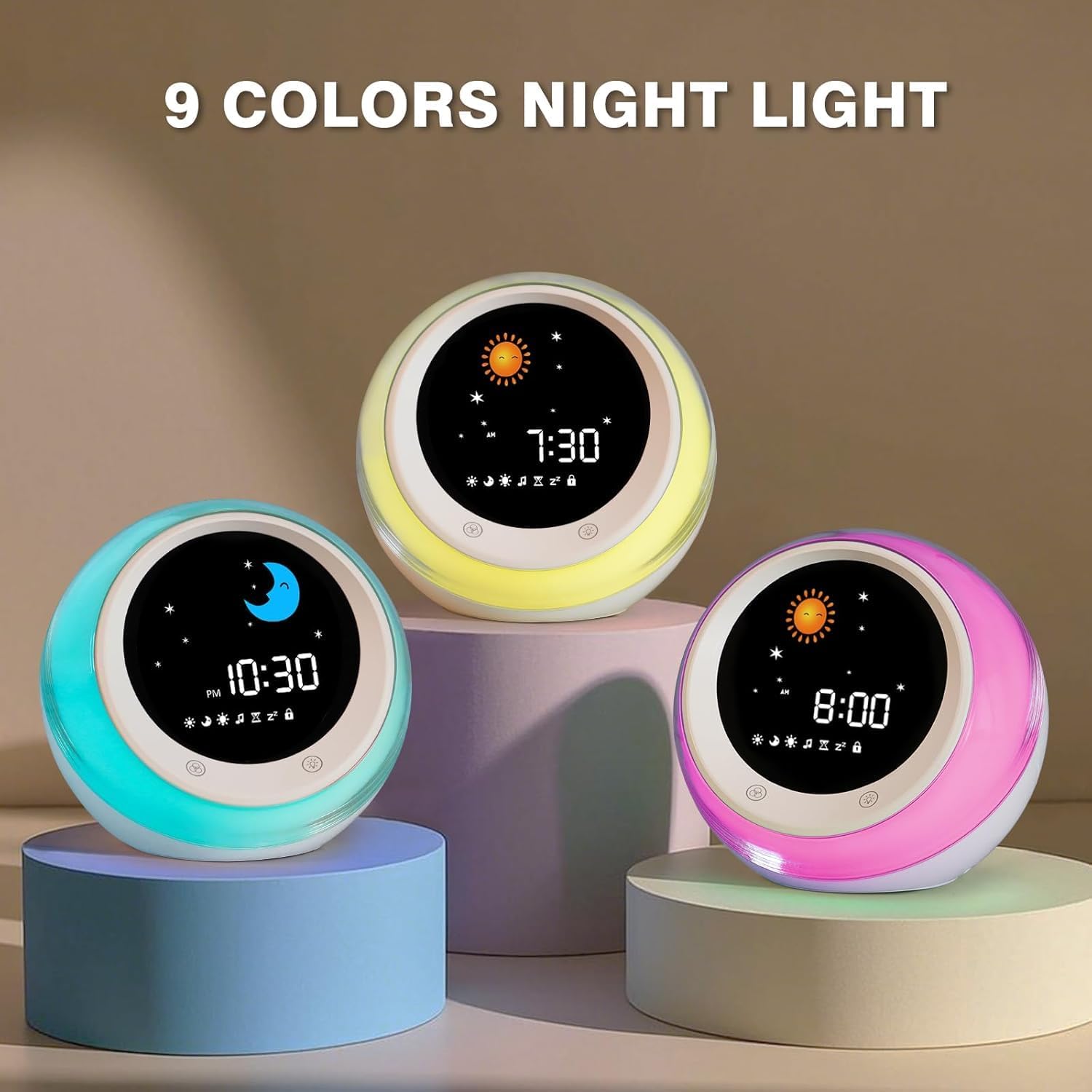 Detalle de iHoo Toddlers Sleep Training Clock: Sun & Moon Wake Clock for 2–9 Years