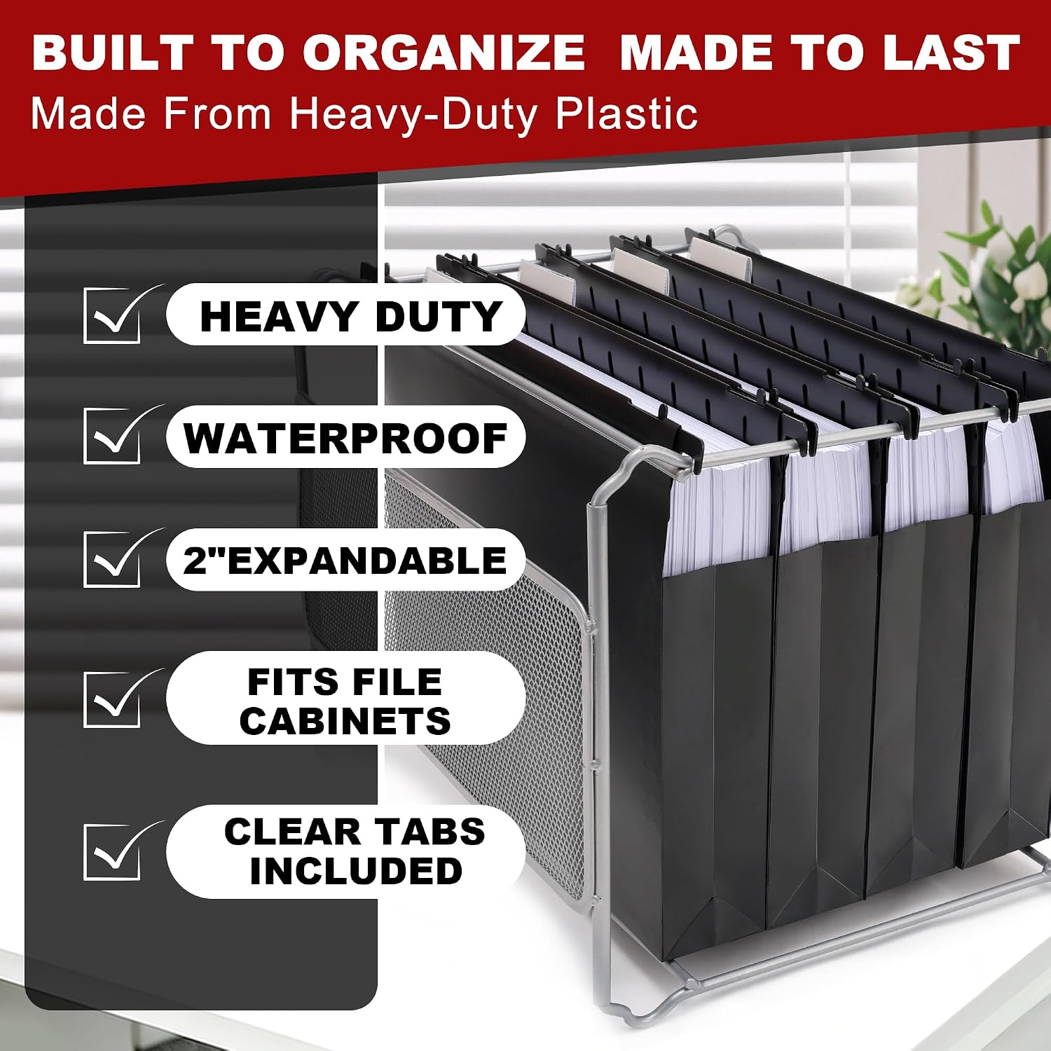 Detalle de Navona 5-Pack Heavy-Duty Plastic Hanging File Folders, Letter Size, 2-Inch Expansion