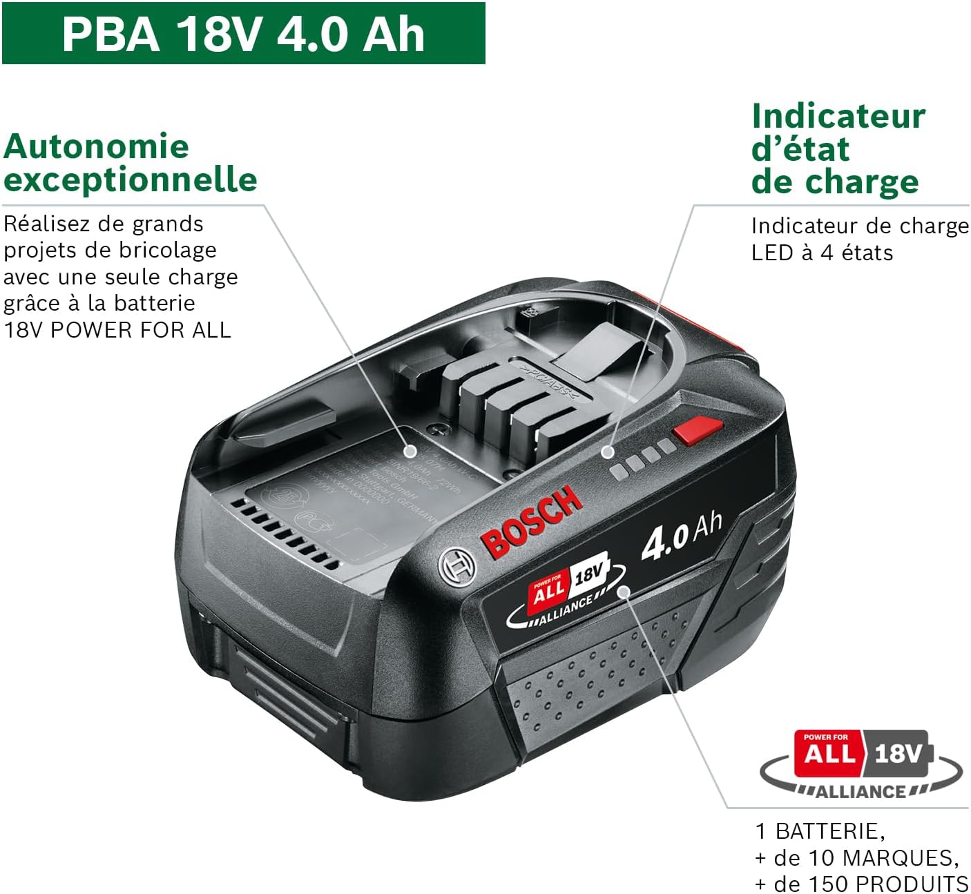 Detalle 2 de Bosch Batteries remplaçables BHZUB1830 — fiabilité et praticité pour vos outils