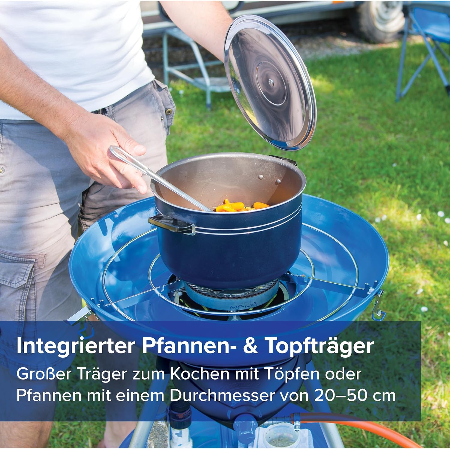 Detalle de Campingaz Party Grill 600 Campingkocher – zuverlässige Piezo-Zündung und vielseitiges Kochsystem