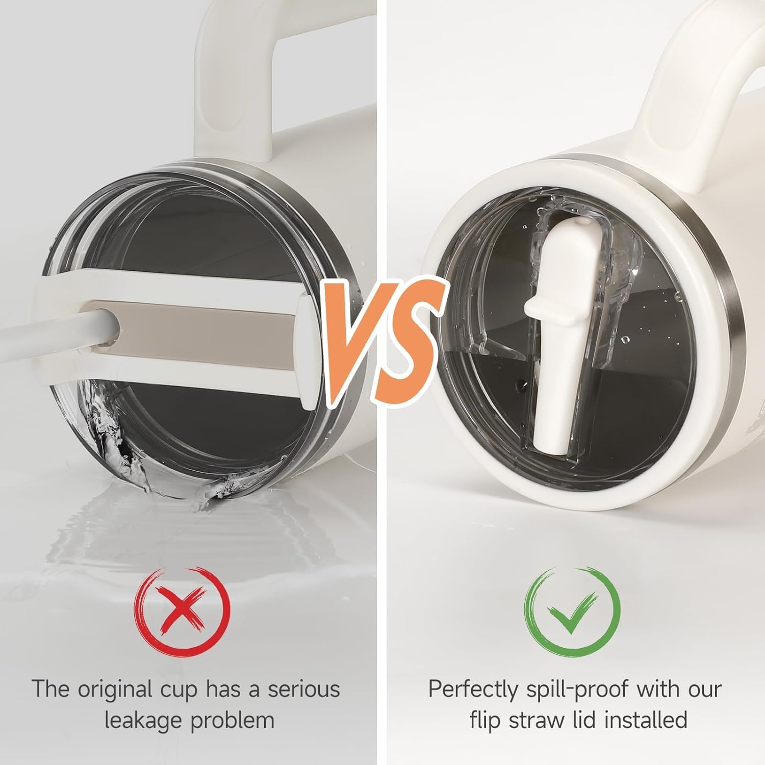 Thumbnail 2 de Padonco 2-Pack 40oz Flip Straw Leak-Proof Cup Lid for Stanley H2.0 Quencher & ProTour (Beige + White)