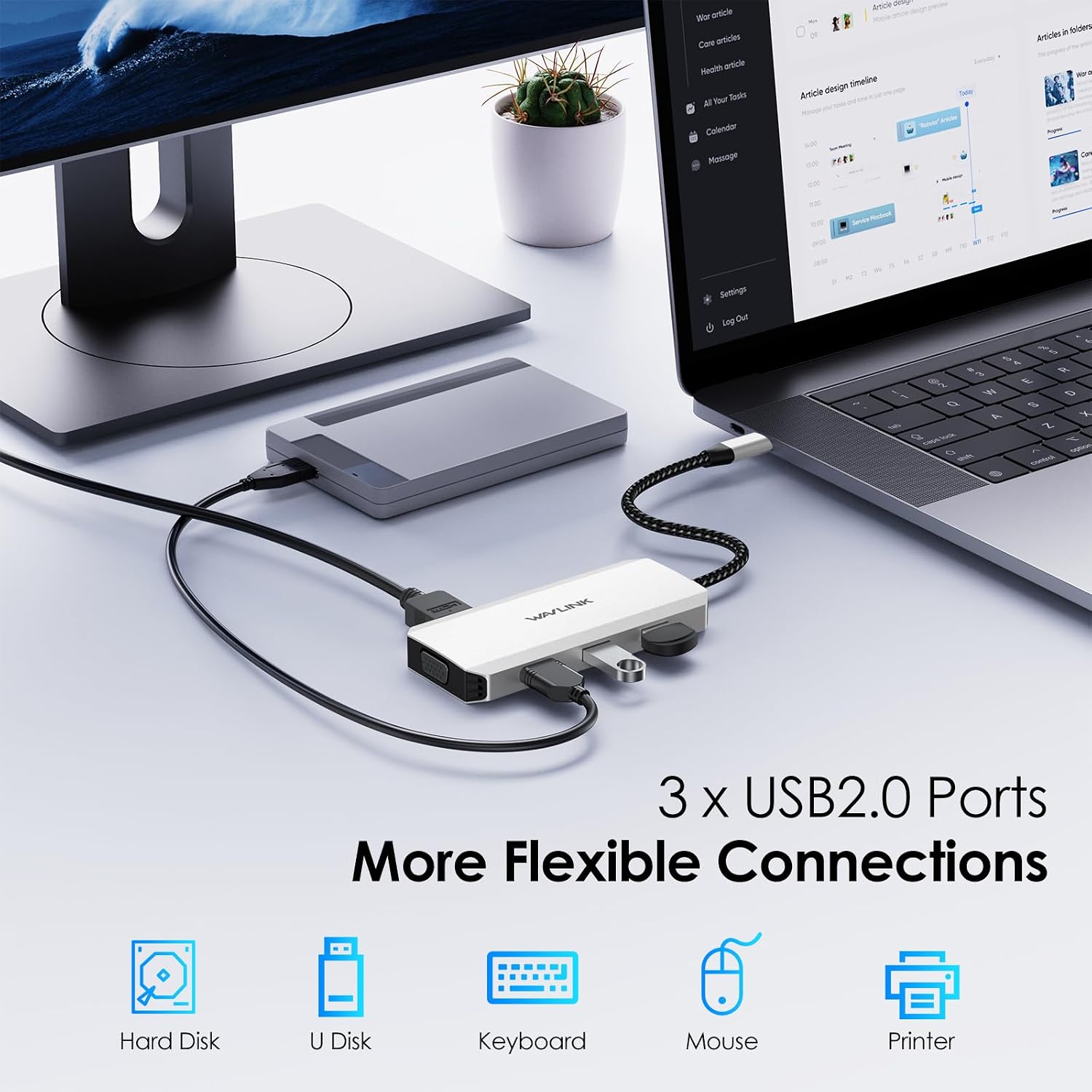 Detalle de WAVLINK Docking station USB-C Quad Monitor con doppia HDMI, DisplayPort e VGA per PC Windows