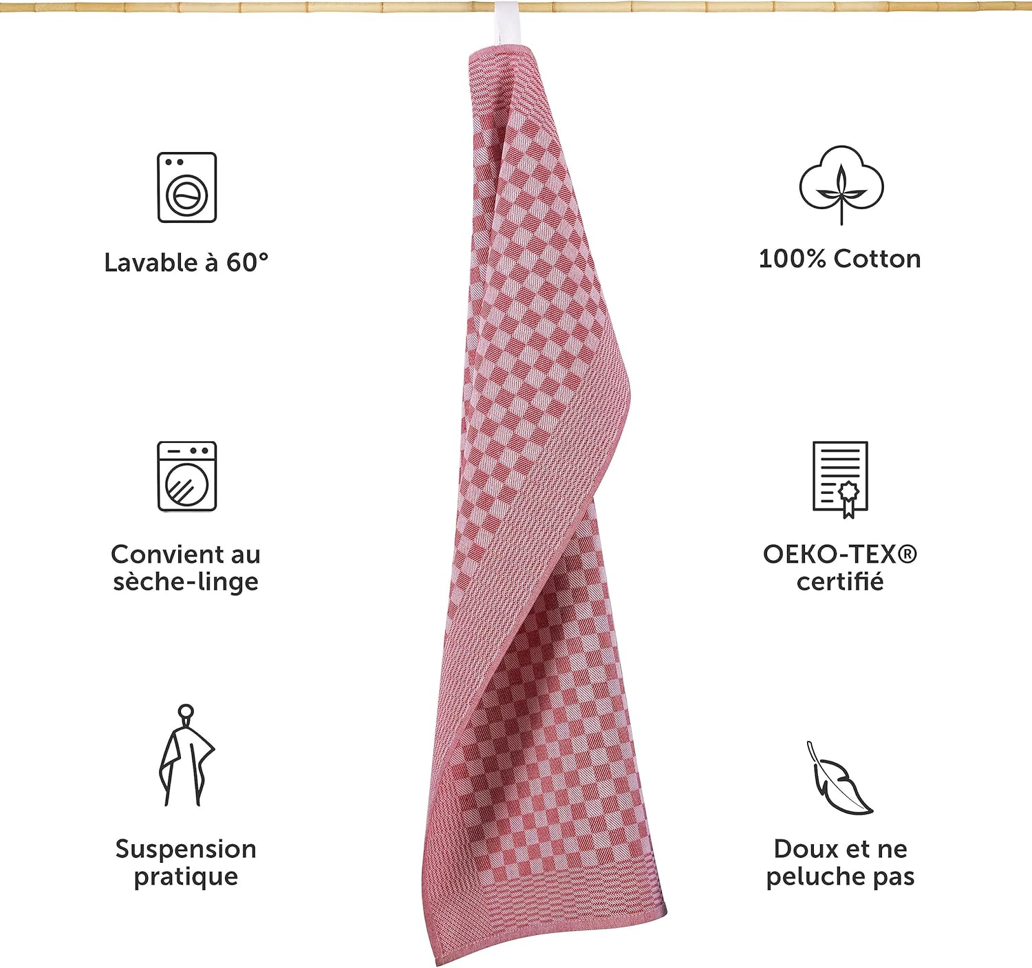 Thumbnail 1 de Blumtal torchon Cuisine – lot de 10 torchons 50 x 70 cm, rouge, coton certifié Oeko-Tex