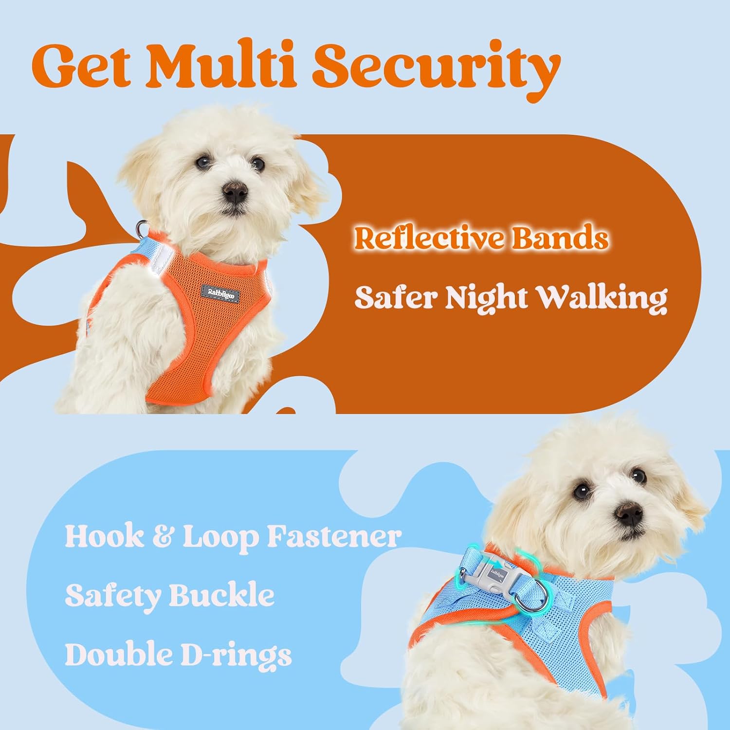 Thumbnail 6 de rabbitgoo Dog Harness Small Dog Step-in Soft Mesh Puppy Harness with Reflective Strips (Blue & Orange) – S