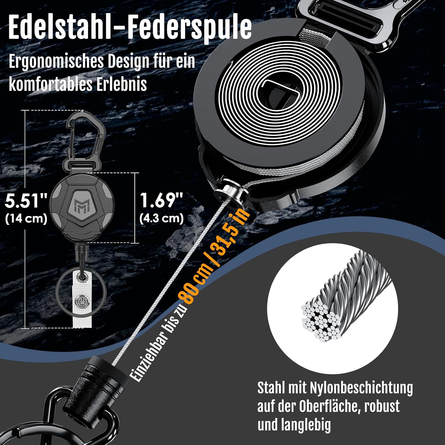 Detalle de MNGARISTA 2er-Pack einziehbarer Schlüsselanhänger 31,5 Zoll 🔑