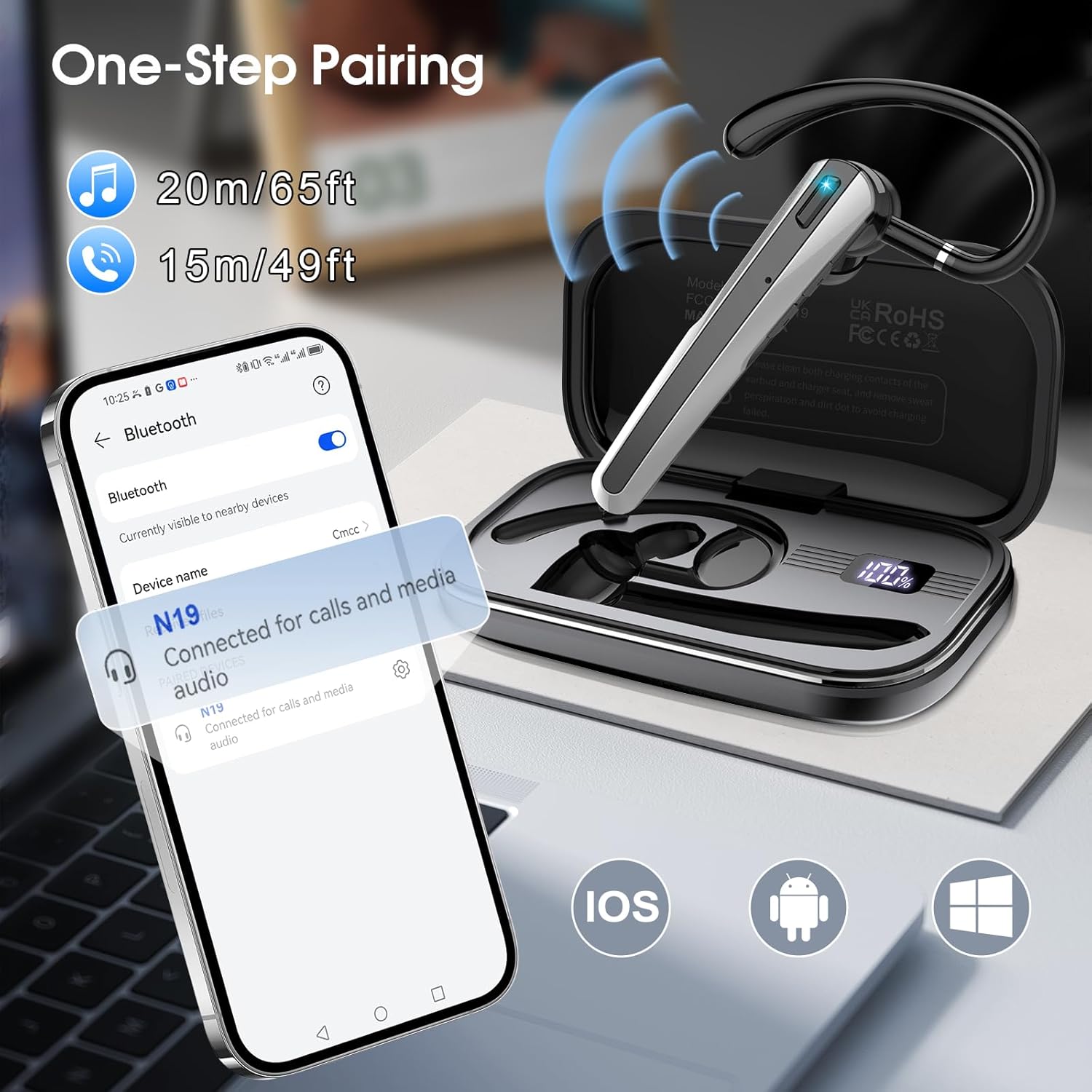 Detalle de Atheewon V5.3: Kabelloses Bluetooth-Headset-Set mit ENC-Dualrauschunterdrückung und LED-Ladebox