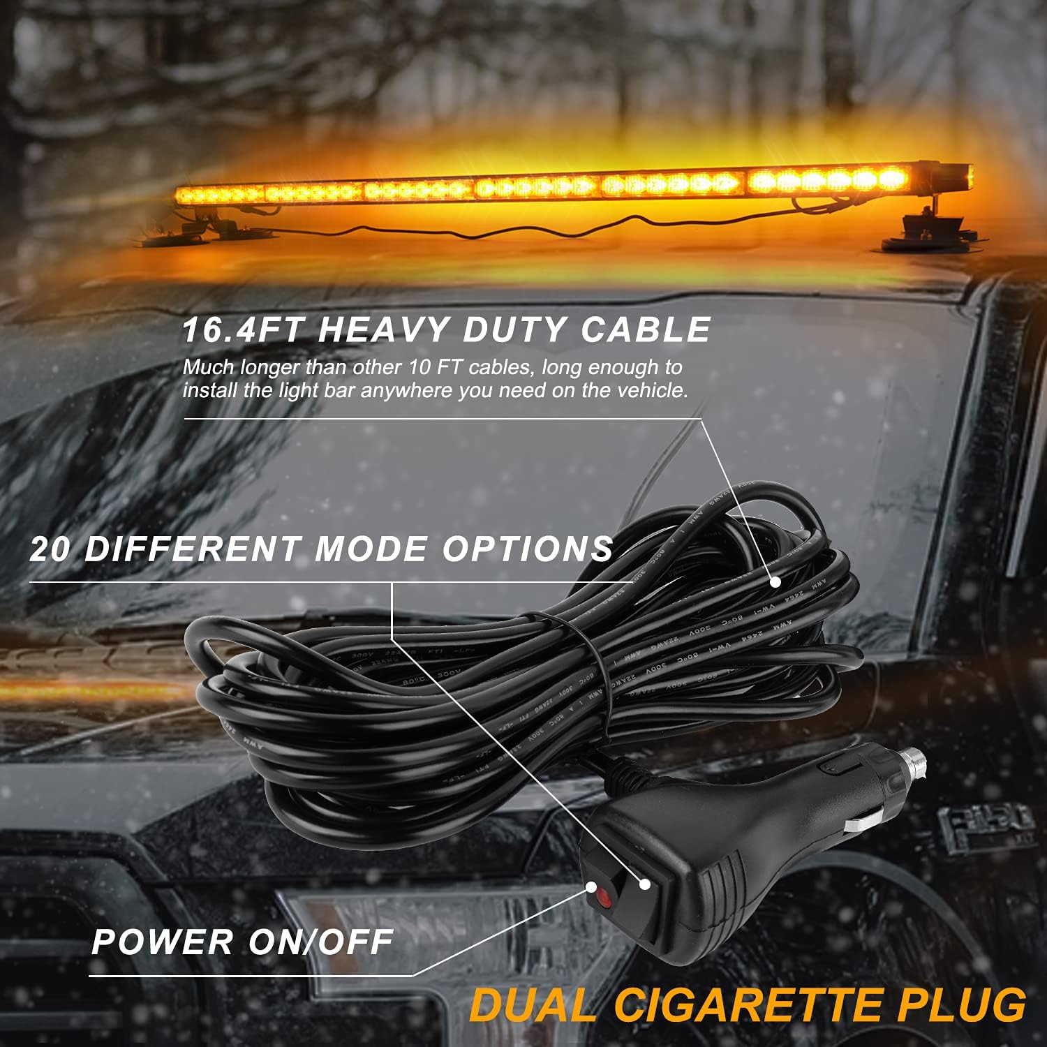 Detalle de ASPL 38.5" 78 LED Strobe Light Bar with Magnetic Base — Double-Sided Amber Emergency Warning