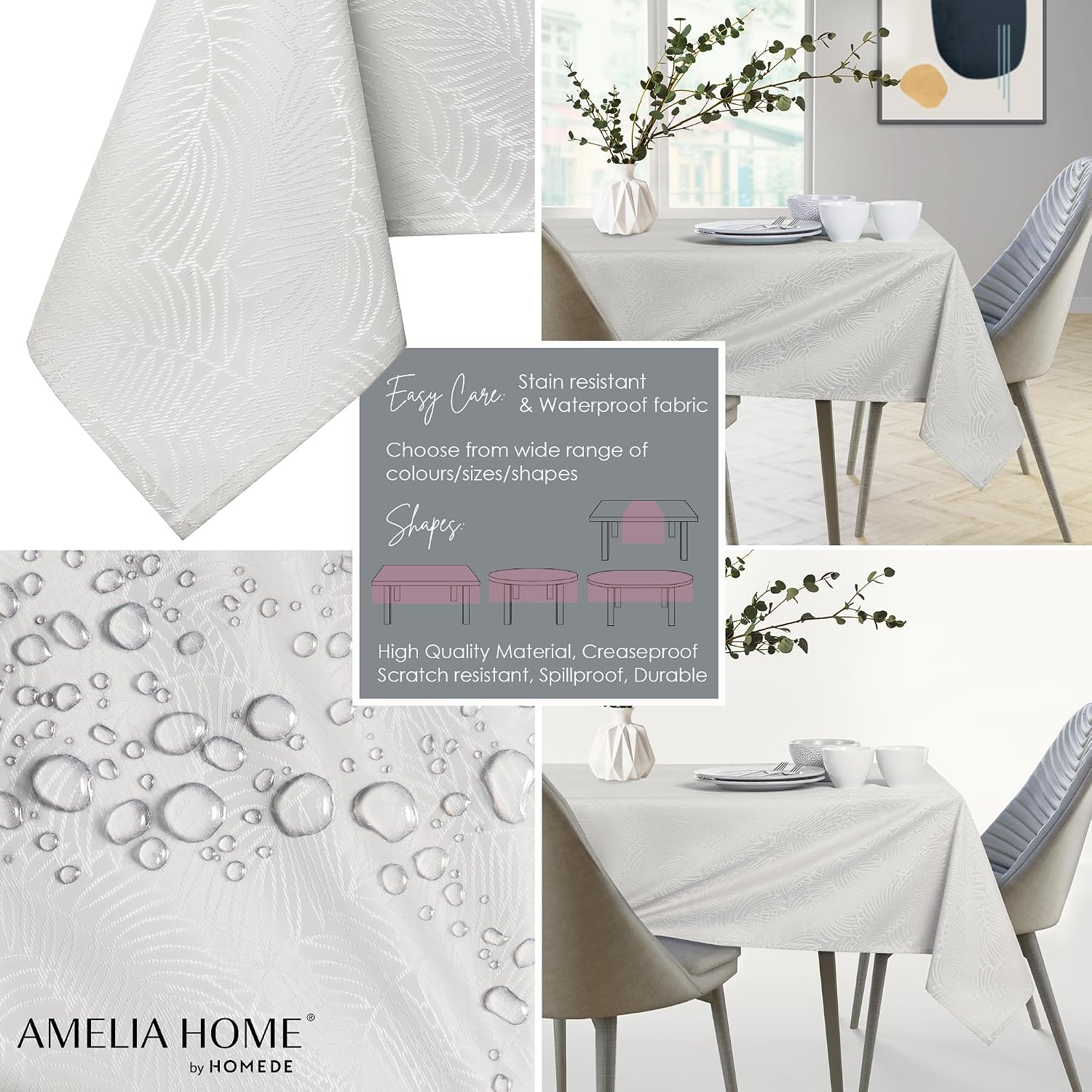 Detalle 2 de AmeliaHome Nappe Effet Lotus déperlant Polyester Ecru Gaia 130x180 cm Ovale