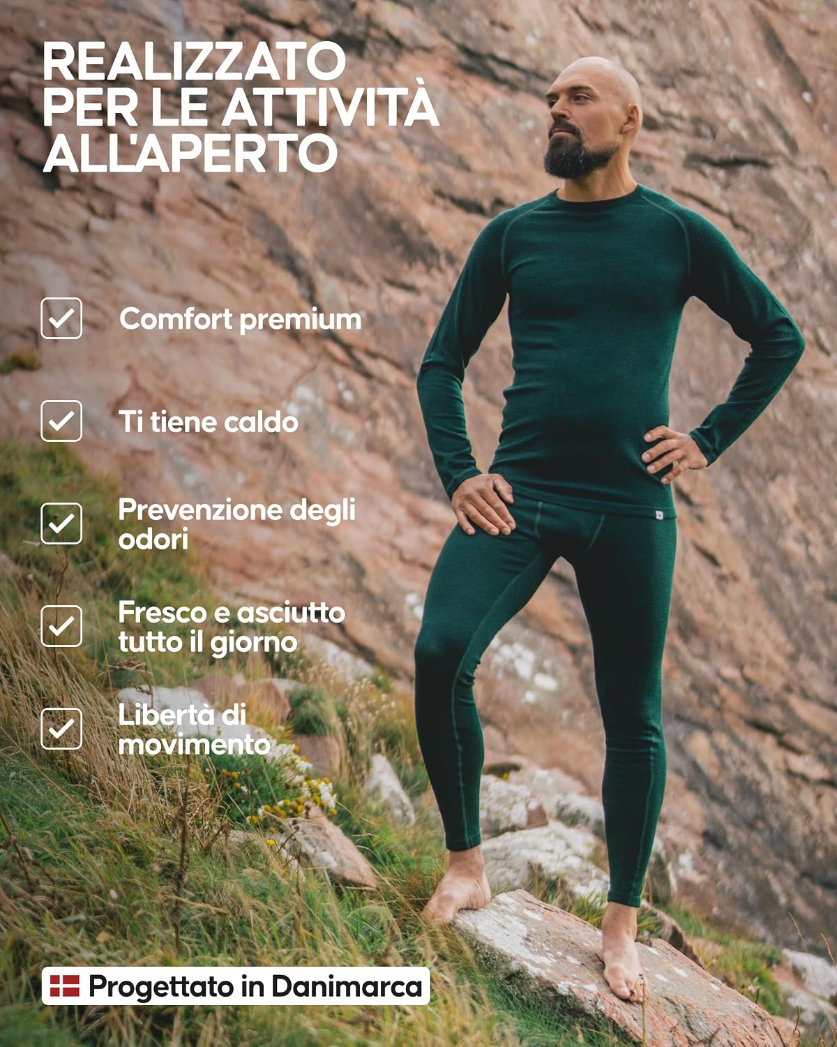 Detalle 2 de DANISH ENDURANCE Pantaloni Termici Uomo in Lana Merino 180 g/m² – Modello con o senza apertura frontale
